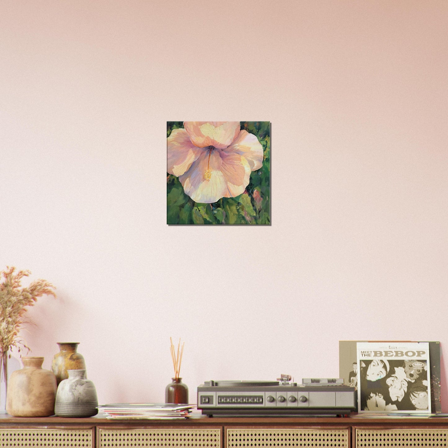 'Pink Hibiscus' Floral I 16x16 inch Art Print on Canvas I Original Artwork by American Artist Barbara Cleary | Barbara Cleary Designs
