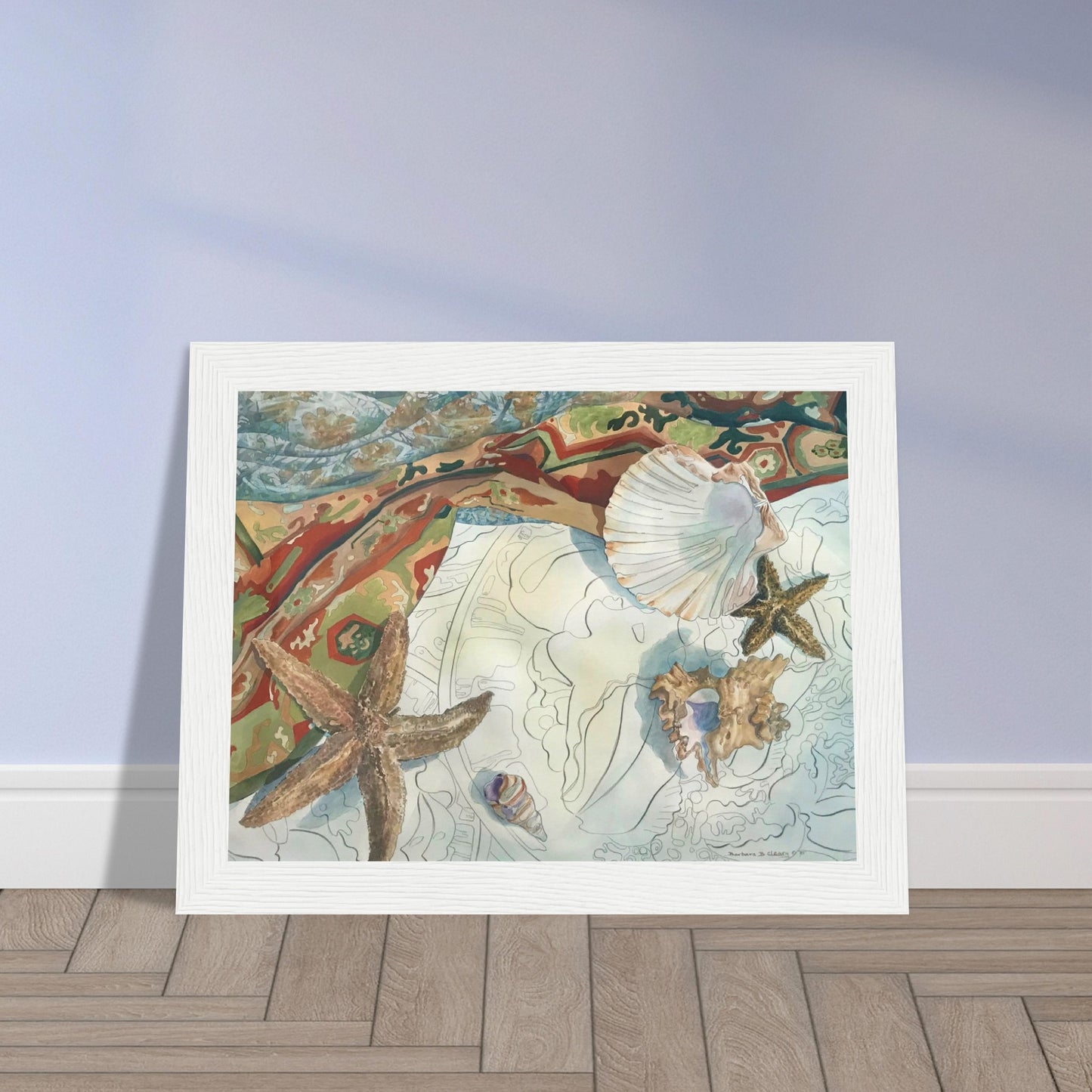 'Shells' Coastal Watercolor | 6x8, 8x12, or 12x16 Wooden Framed Art Print | Original Artwork by American Artist Barbara Cleary