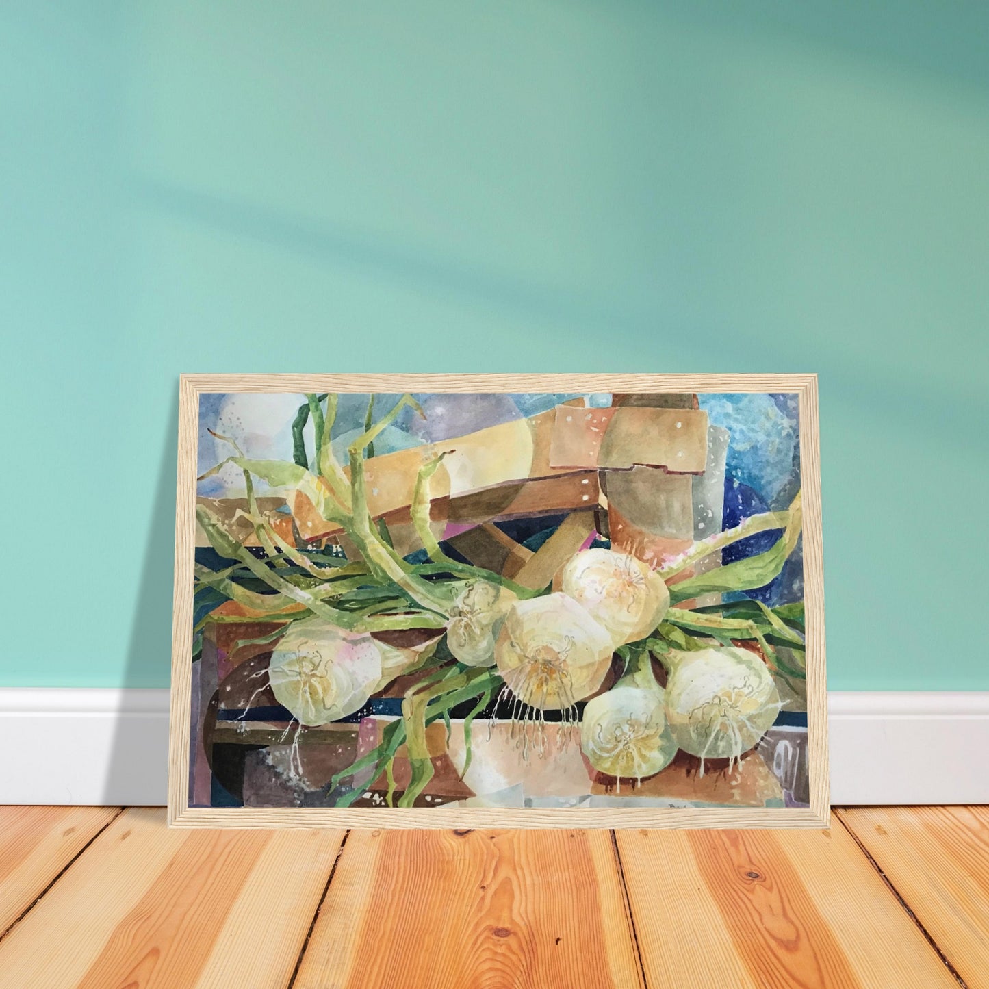 'Onions' Still Life Watercolor | 12x18 Wooden Framed Art Print | Original Artwork by American Artist Barbara Cleary