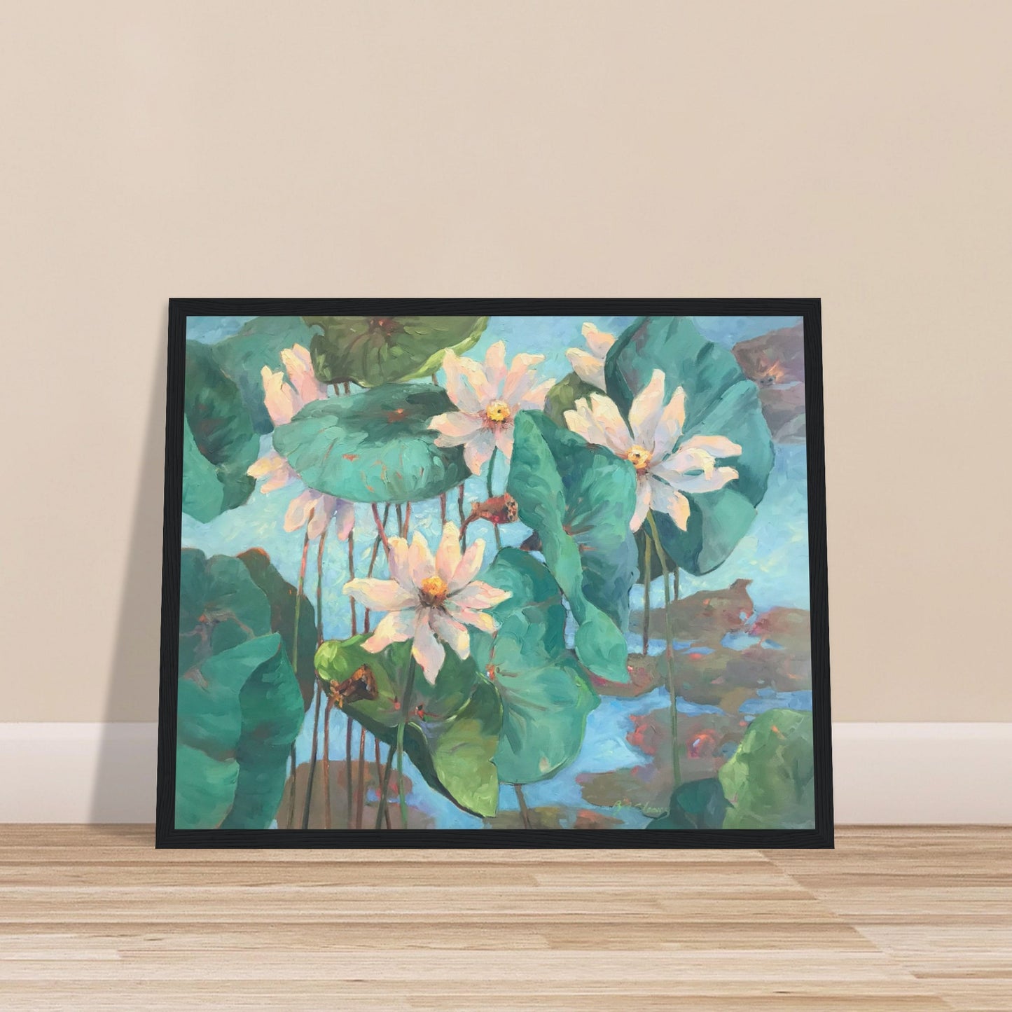 "Lily Pads" Floral Wooden Framed 16x20 Art Print by Barbara Cleary Designs