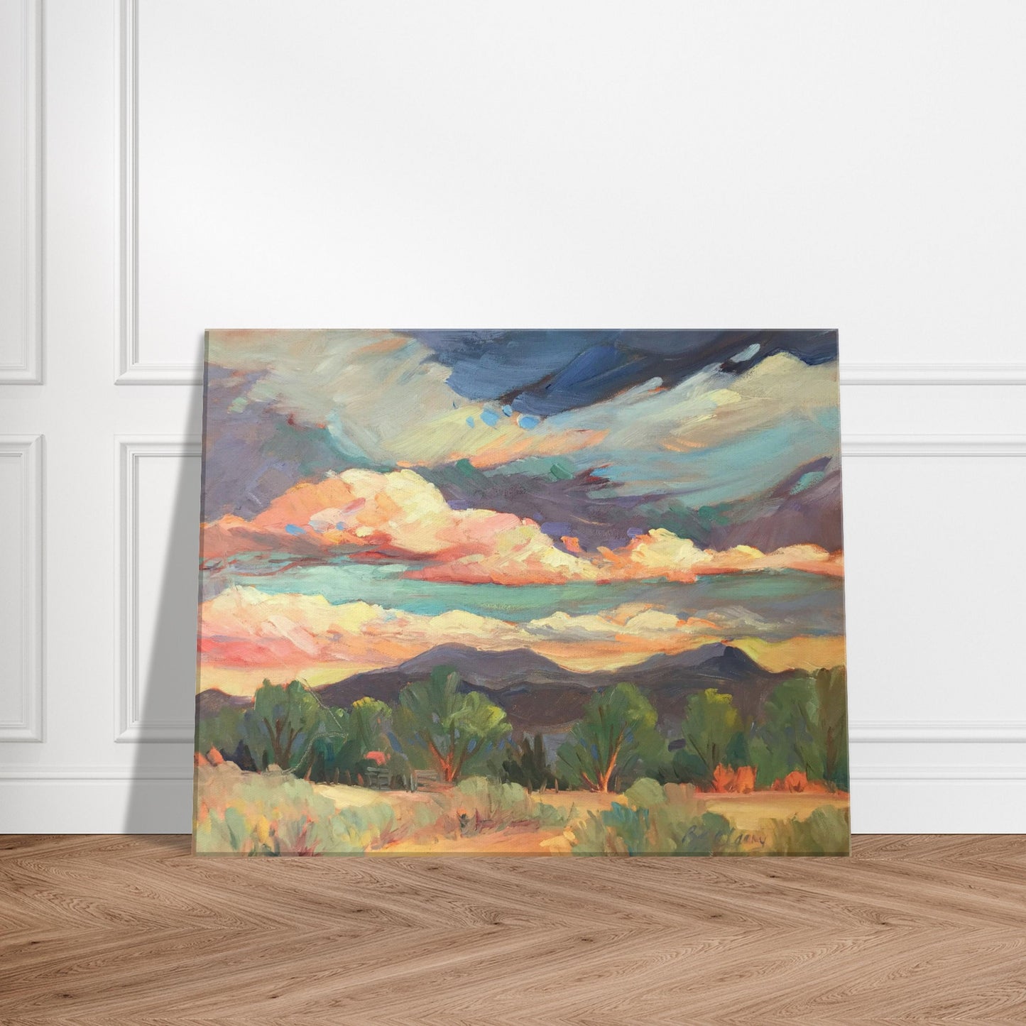 'New Mexico Sky' Southwestern Landscape I 16x20 inch Art Print on Canvas I Original Artwork by American Artist Barbara Cleary I F53