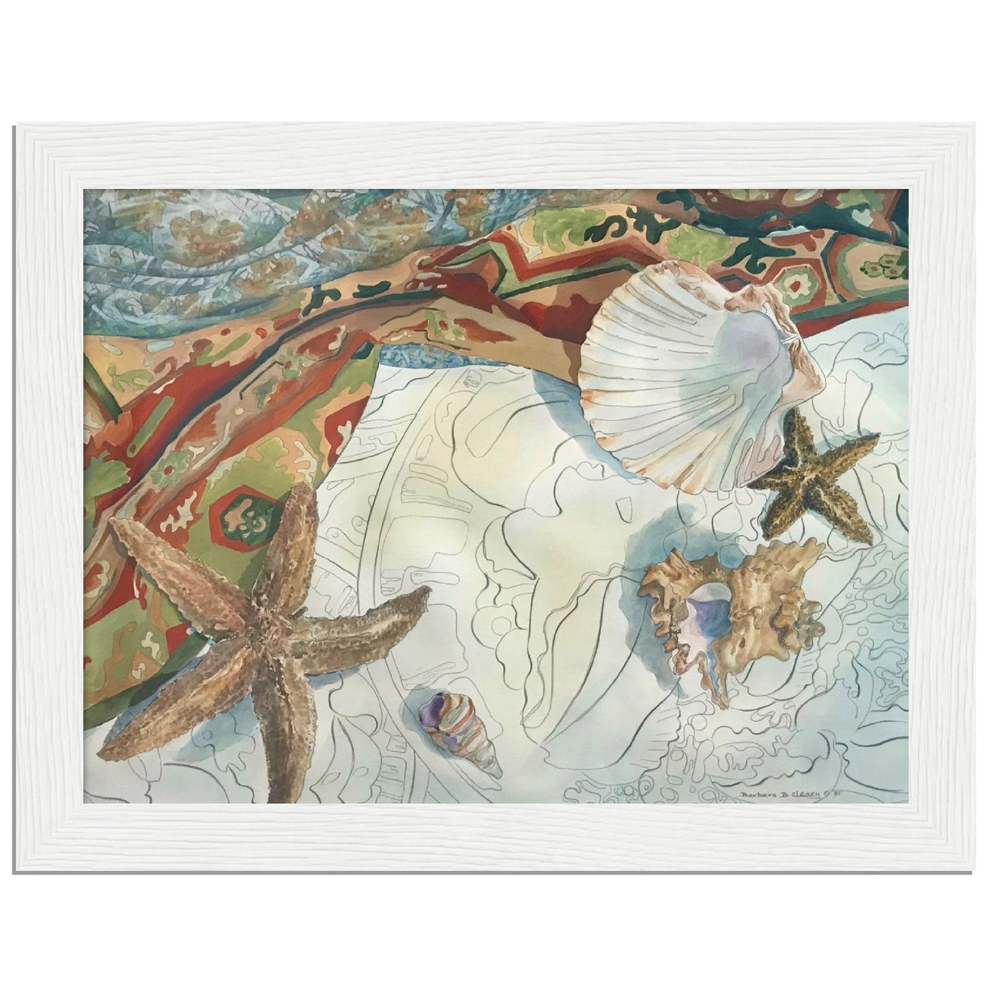 'Shells' Coastal Watercolor | 6x8, 8x12, or 12x16 Wooden Framed Art Print | Original Artwork by American Artist Barbara Cleary