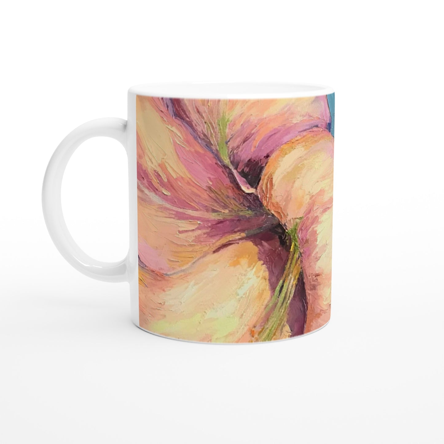 11oz White Ceramic Mug | Coffee Cup with 'Amaryllis 2' Floral Artwork by American Artist Barbara Cleary