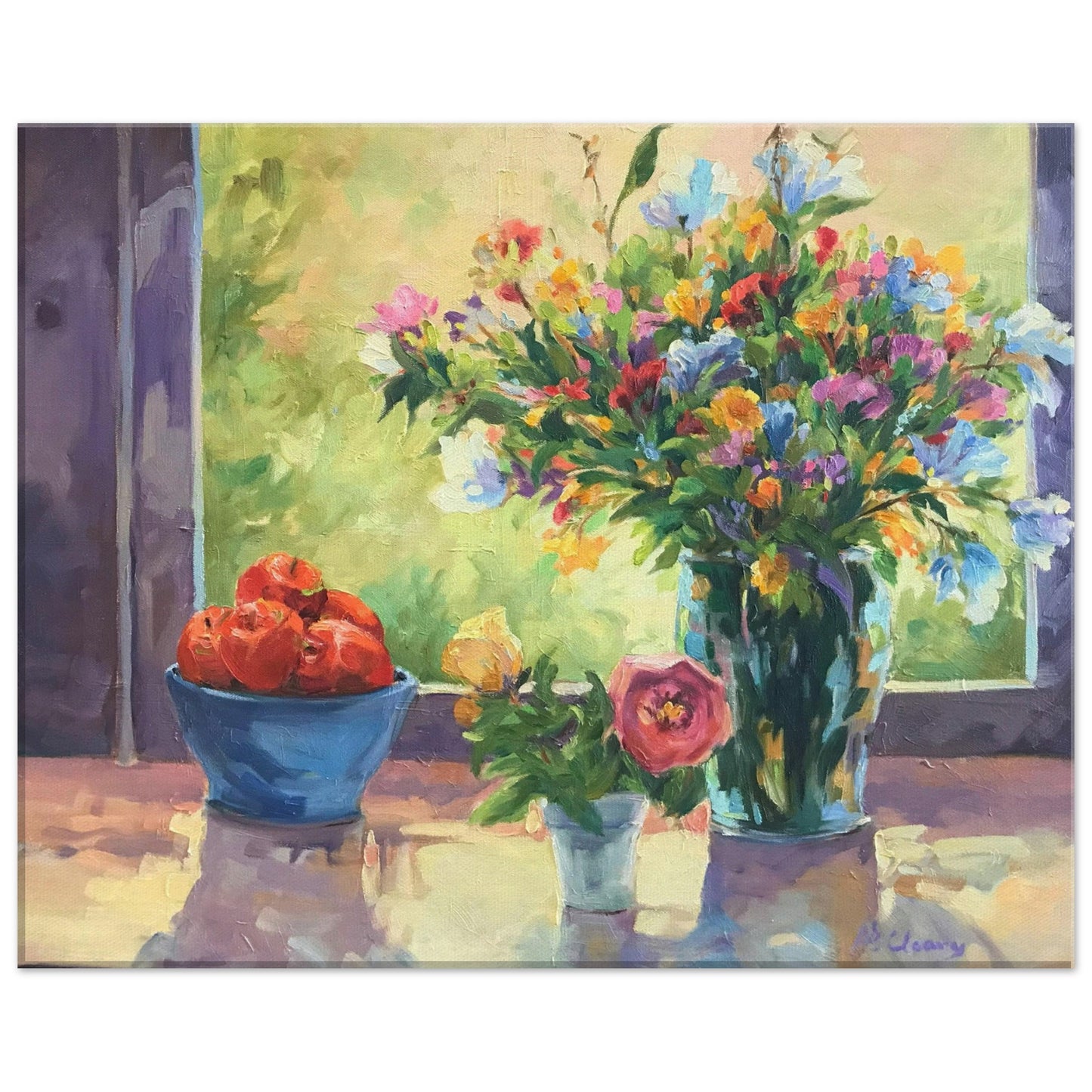 'Myrna's Apples' Still Life Floral I 16x20 inch Art Print on Canvas I Original Artwork by American Artist Barbara Cleary