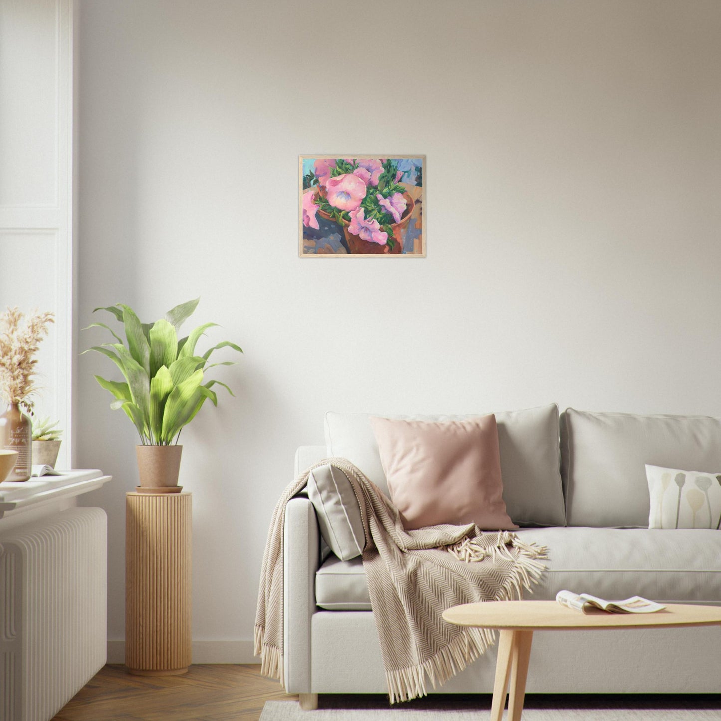 'Pink Petals in Bloom' Floral | 16x20 inch Wooden Framed Art Print | Original Artwork by American Artist Barbara Cleary