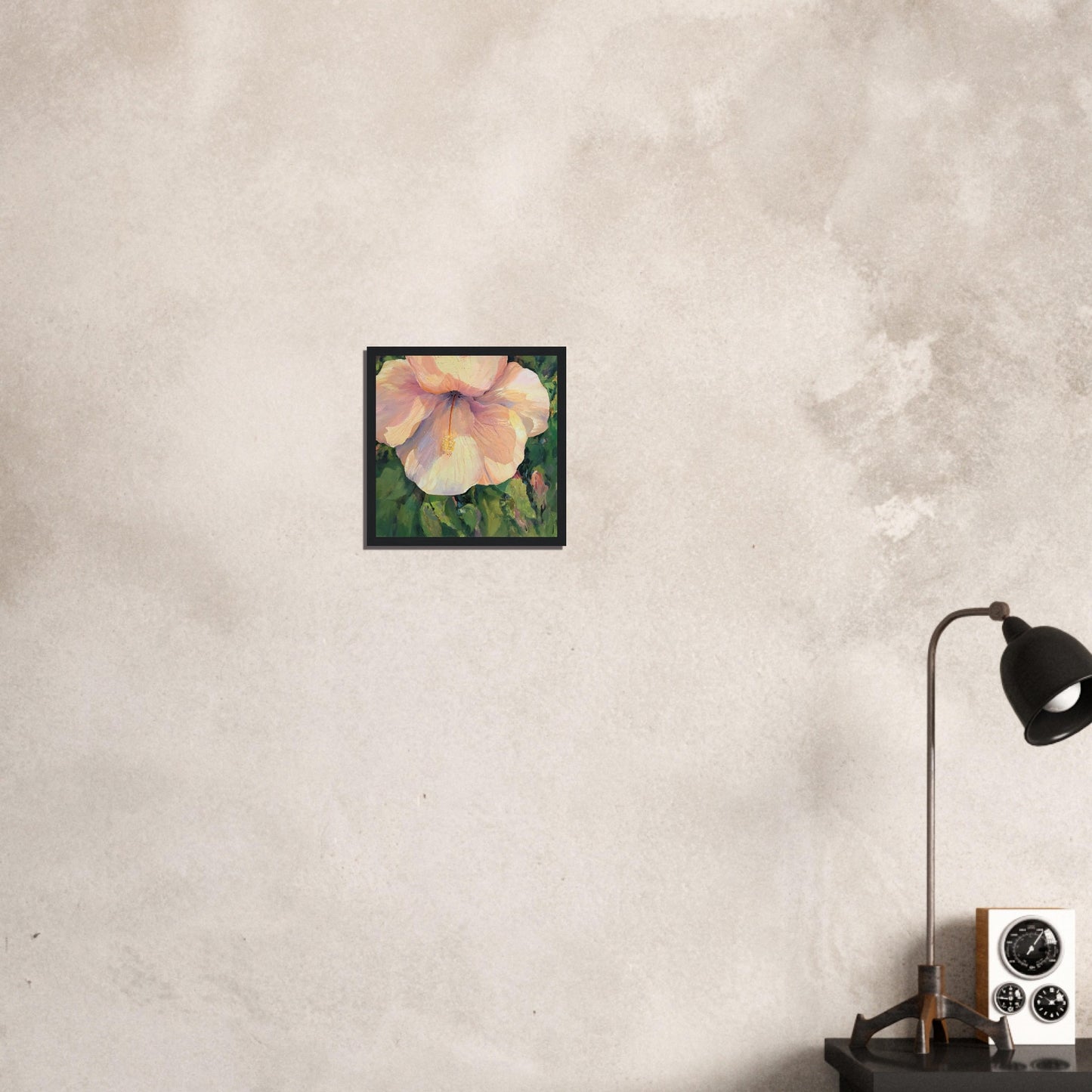 'Pink Hibiscus' Floral | 12x12 inch Wooden Framed Art Print | Original Artwork by American Artist Barbara Cleary