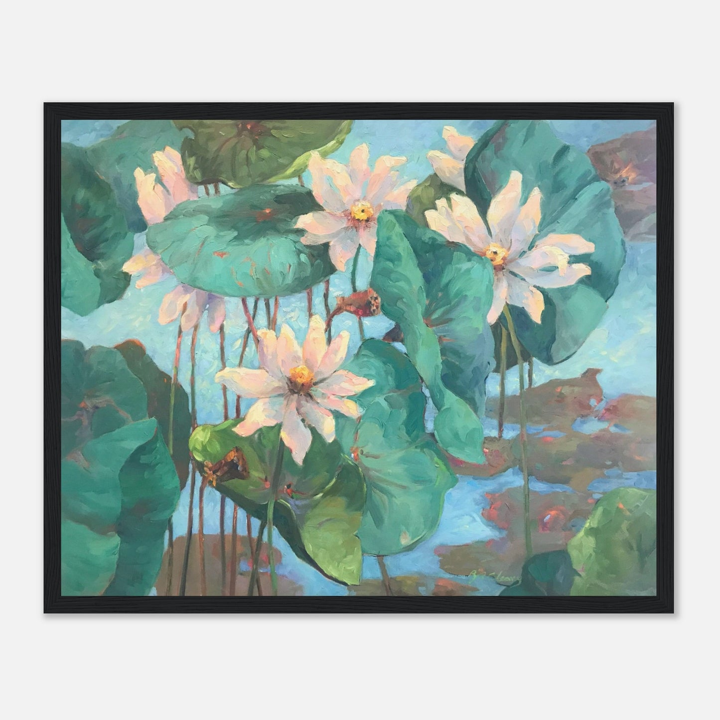 "Lily Pads" Floral Wooden Framed 16x20 Art Print by Barbara Cleary Designs