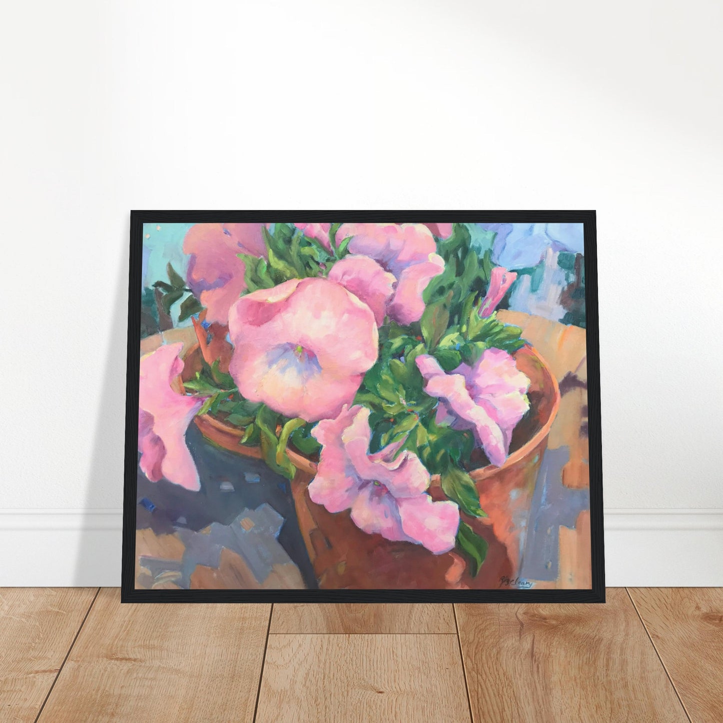 'Pink Petals in Bloom' Floral | 16x20 inch Wooden Framed Art Print | Original Artwork by American Artist Barbara Cleary