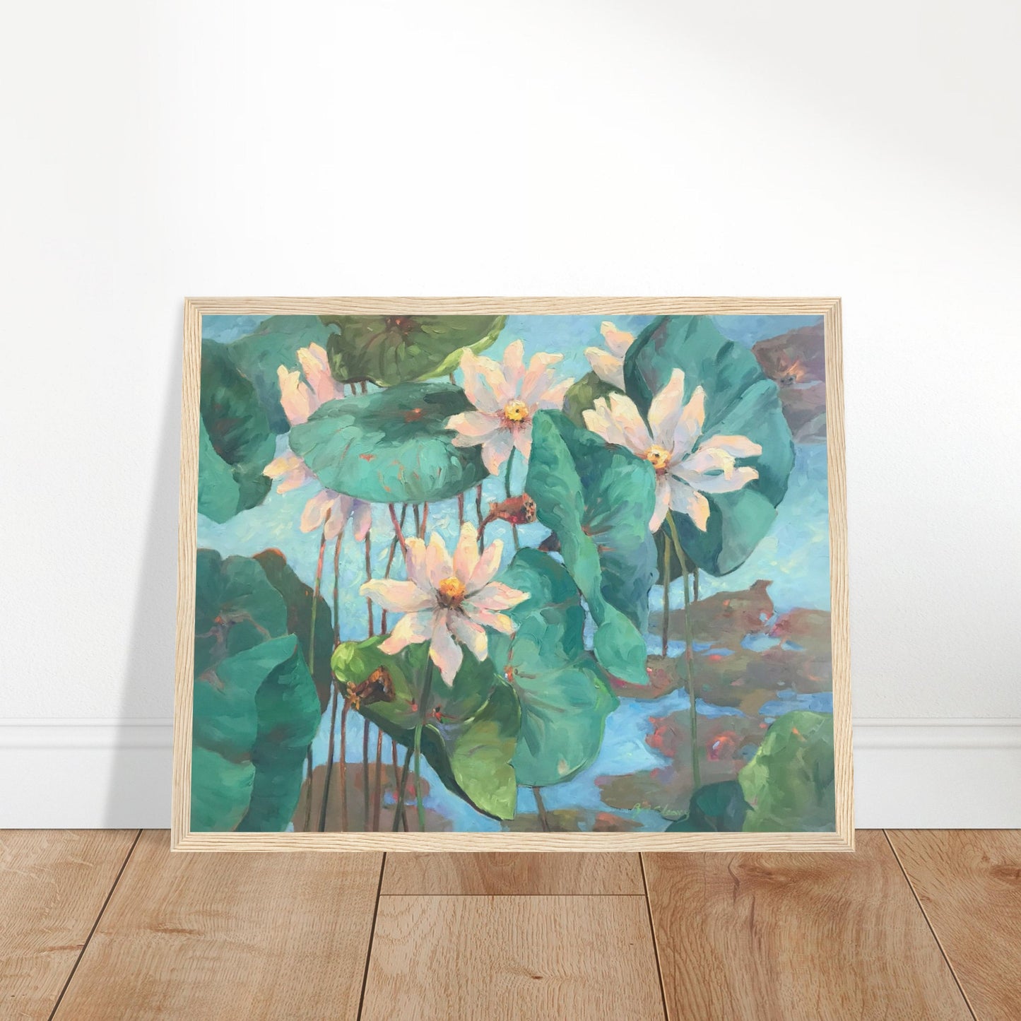 "Lily Pads" Floral Wooden Framed 16x20 Art Print by Barbara Cleary Designs