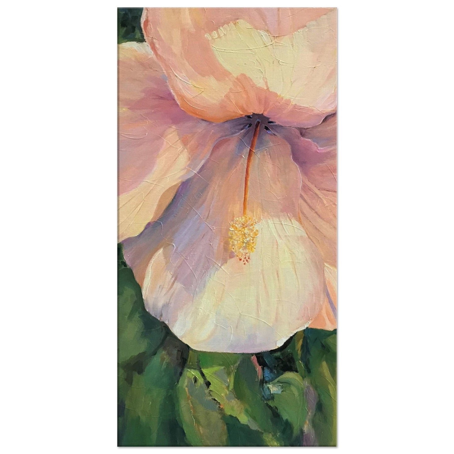 'Pink Hibiscus' Floral I 16x32 inch Art Print on Canvas I Original Artwork by American Artist Barbara Cleary | Barbara Cleary Designs