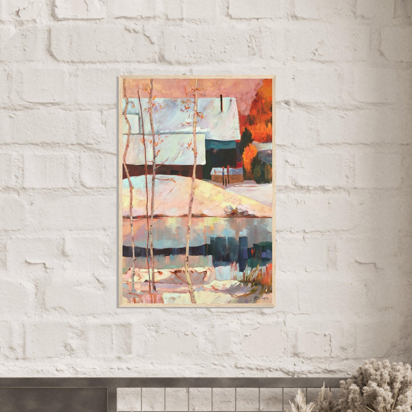 ‘Early Snow’ Winter Landscape | 24x36 Wooden Framed Art Print | Original Artwork by American Artist Barbara Cleary