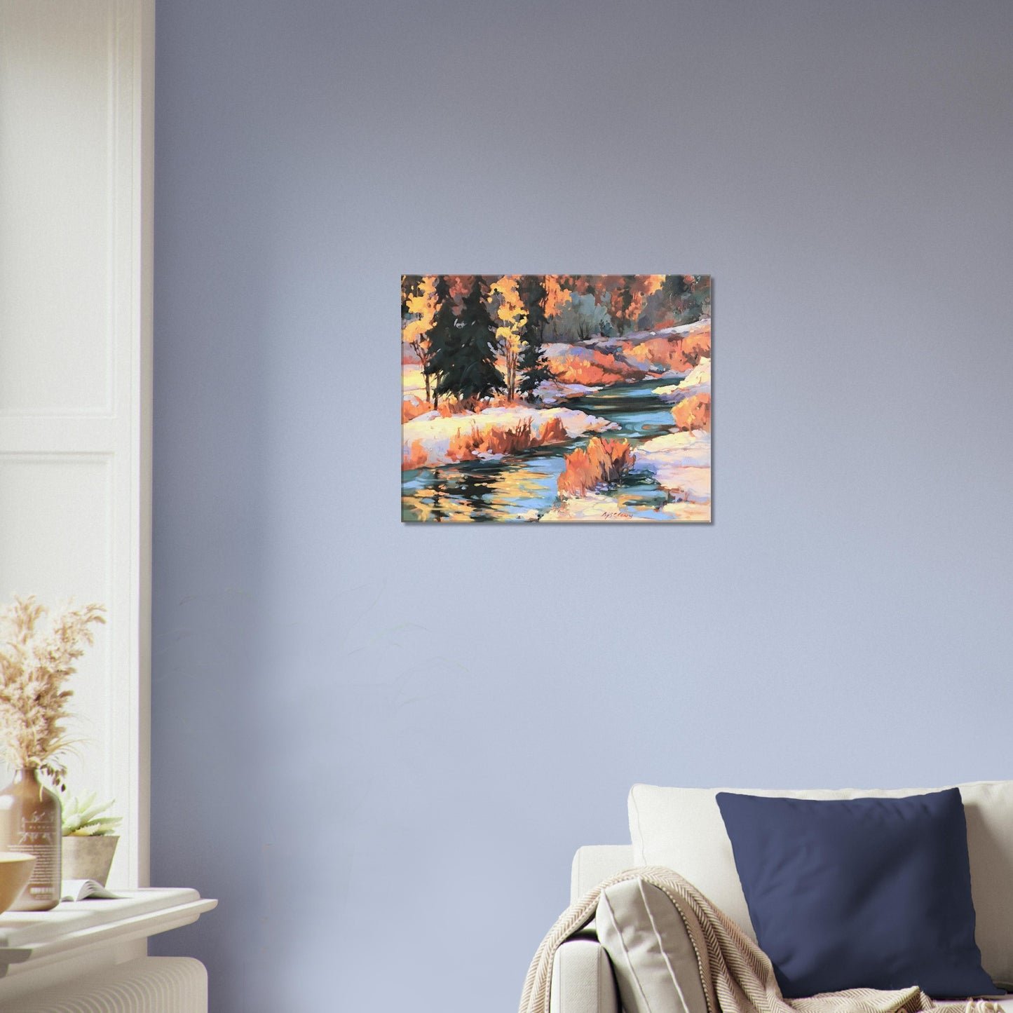 'Winter River' Landscape I 16x20 inch Art Print on Canvas I Original Artwork by American Artist Barbara Cleary