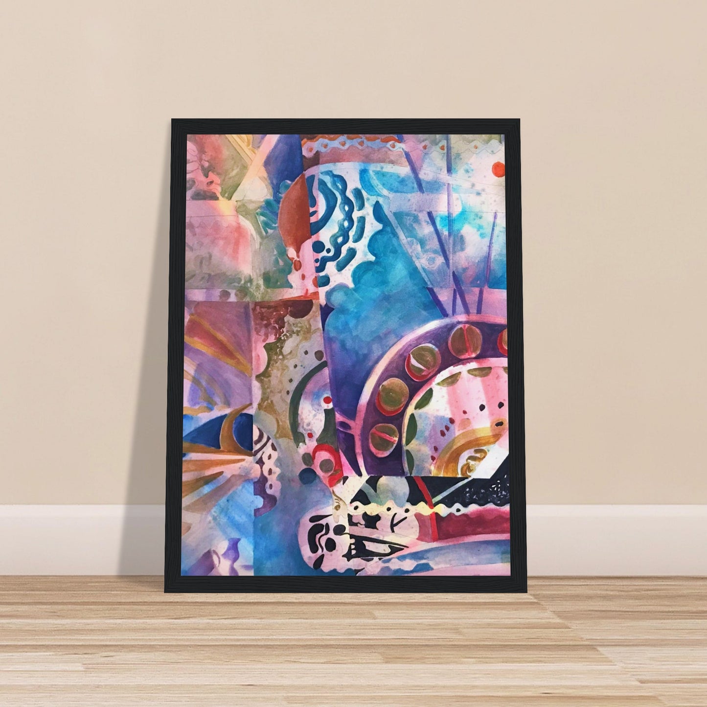 'Kaleidoscope' Abstract I 12x16 inch Wooden Framed Art Print I Original Artwork by American Artist Barbara Cleary