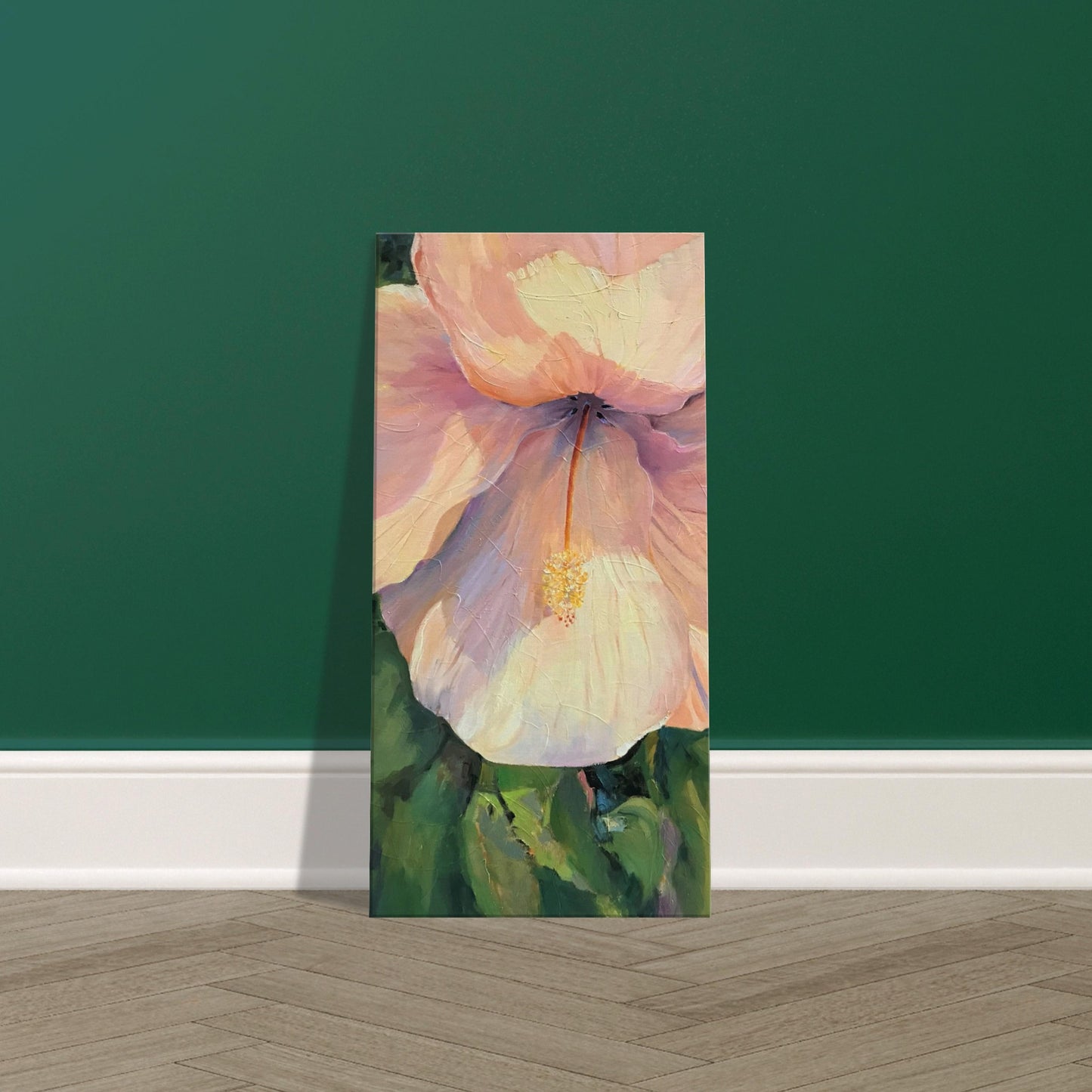 'Pink Hibiscus' Floral I 16x32 inch Art Print on Canvas I Original Artwork by American Artist Barbara Cleary | Barbara Cleary Designs