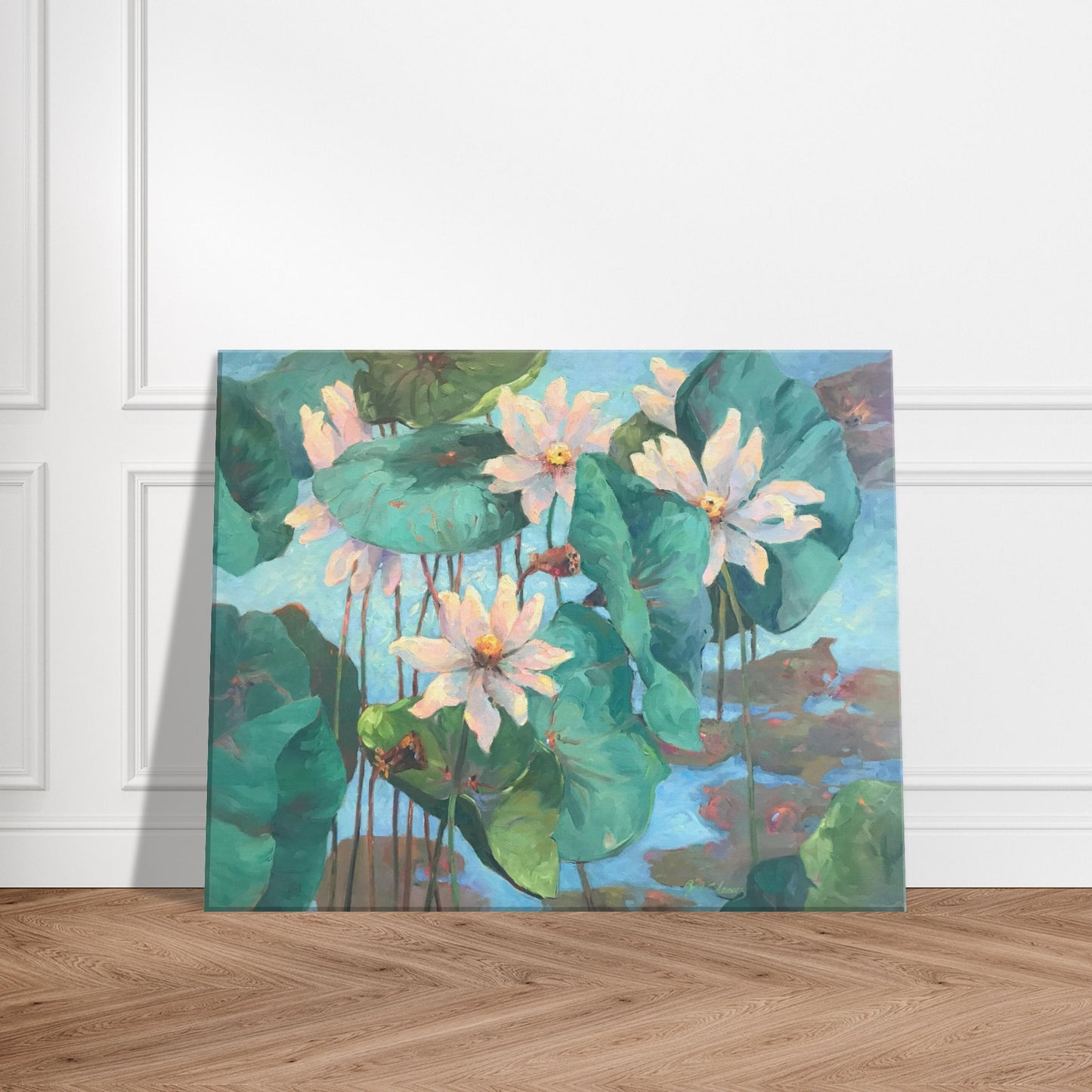 'Lily Pads' Floral I 16x20 inch Art Print on Canvas I Original Artwork by American Artist Barbara Cleary