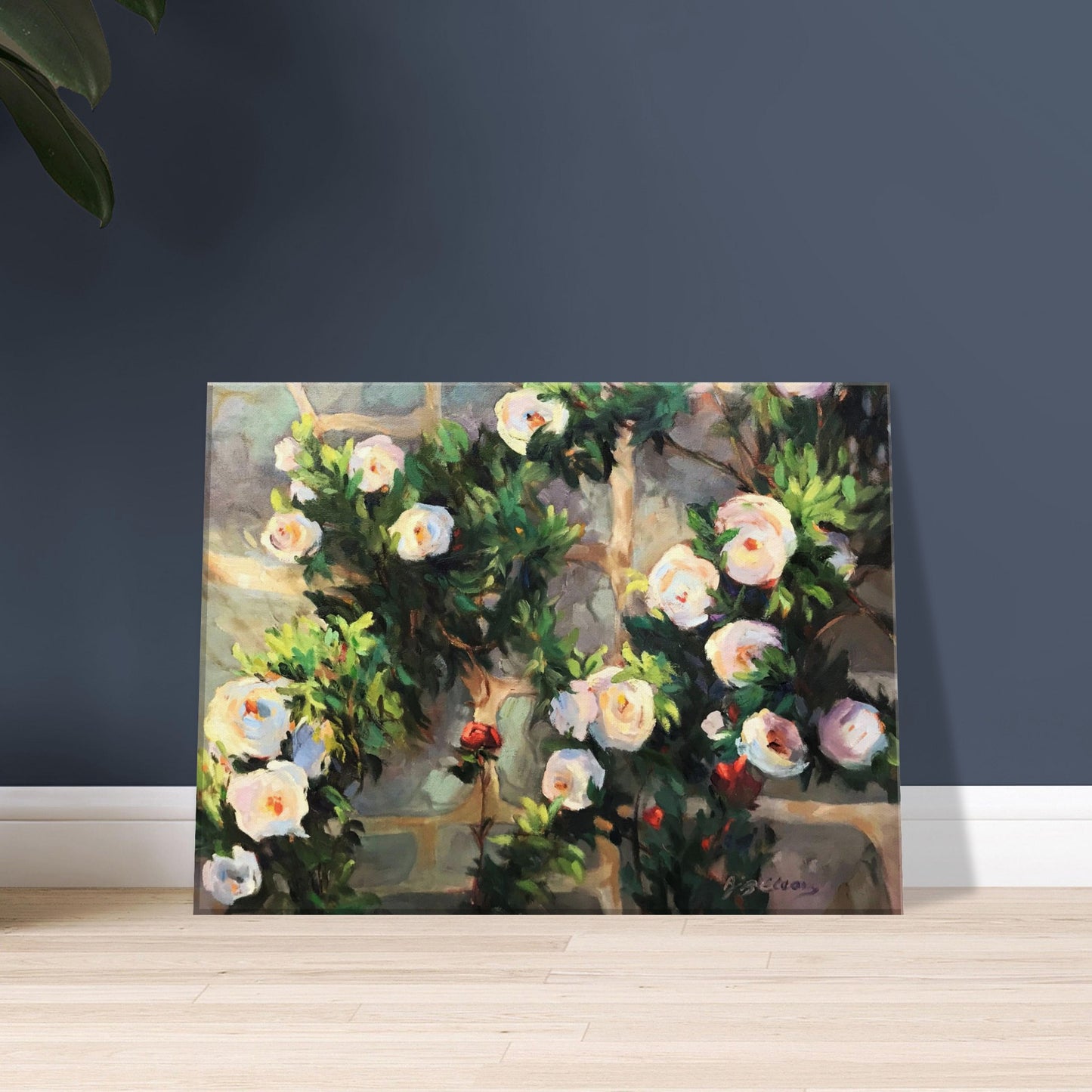 'Vining White Roses' Floral I 12x16 inch Art Print on Canvas I Original Artwork by American Artist Barbara Cleary