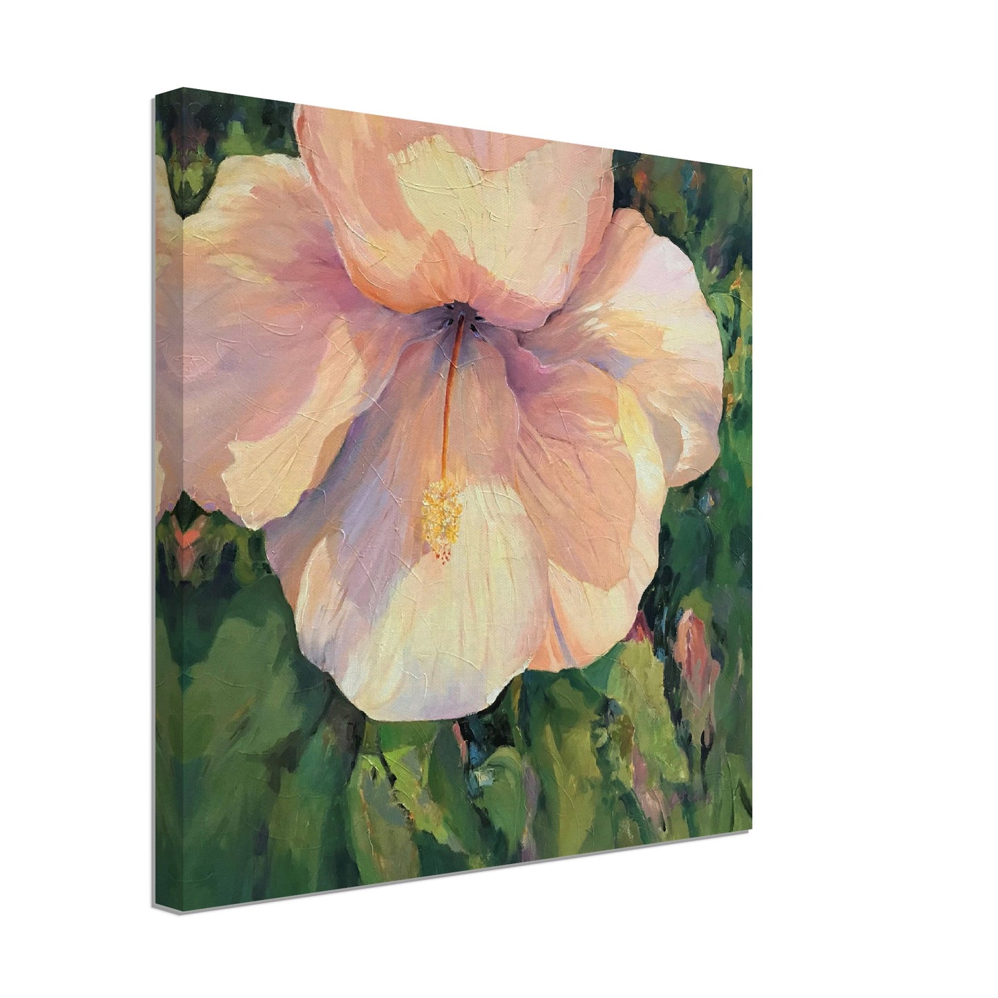 'Pink Hibiscus' Floral I 16x16 inch Art Print on Canvas I Original Artwork by American Artist Barbara Cleary | Barbara Cleary Designs