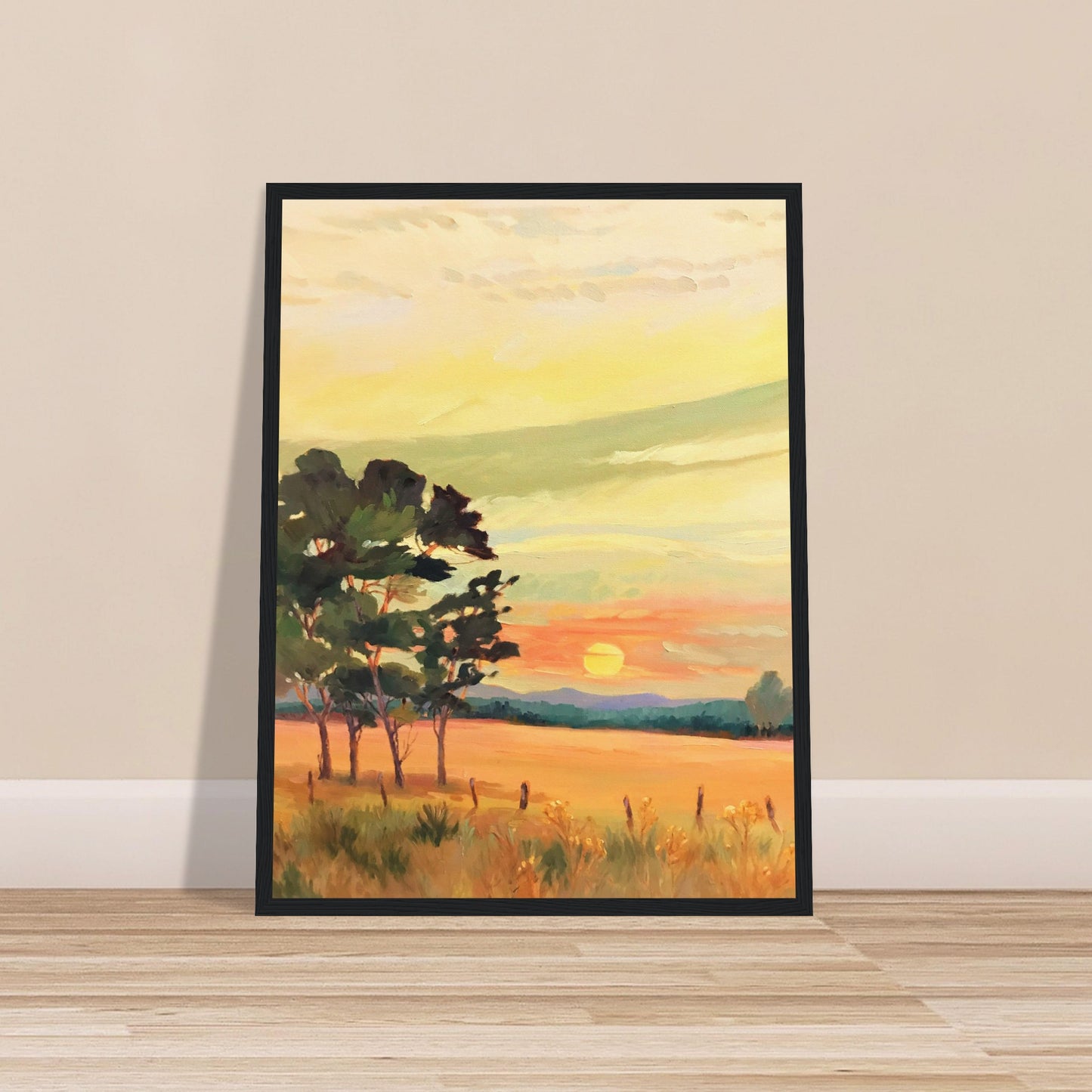 ‘Sunrise’ Landscape | 18x24 Wooden Framed Art Print | Original Artwork by American Artist Barbara Cleary
