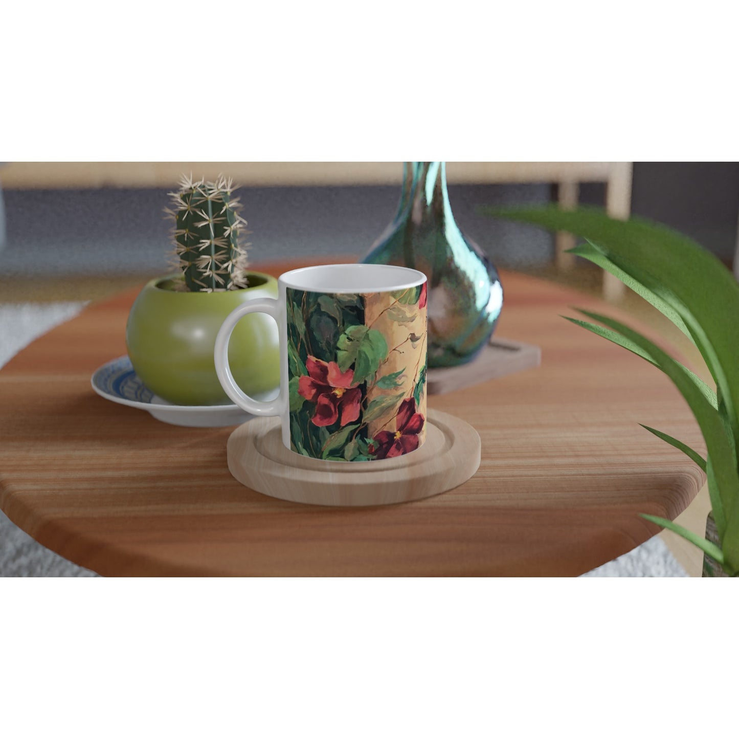 "Climatis" White 11oz Ceramic Mug by Barbara Cleary Designs