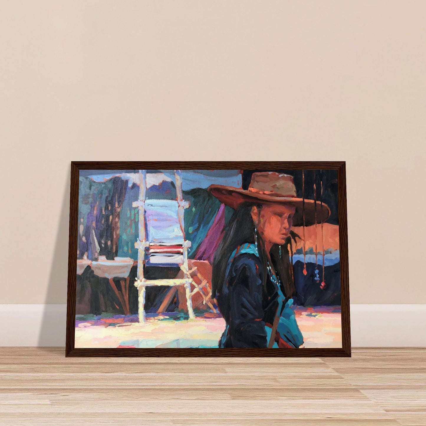 'Hacienda Rendezvous' I 12x18 inch Wooden Framed Southwestern Art Print I Original Artwork by American Artist Barbara Cleary