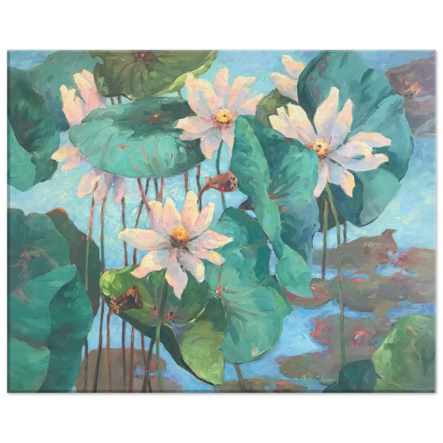 'Lily Pads' Floral I 16x20 inch Art Print on Canvas I Original Artwork by American Artist Barbara Cleary