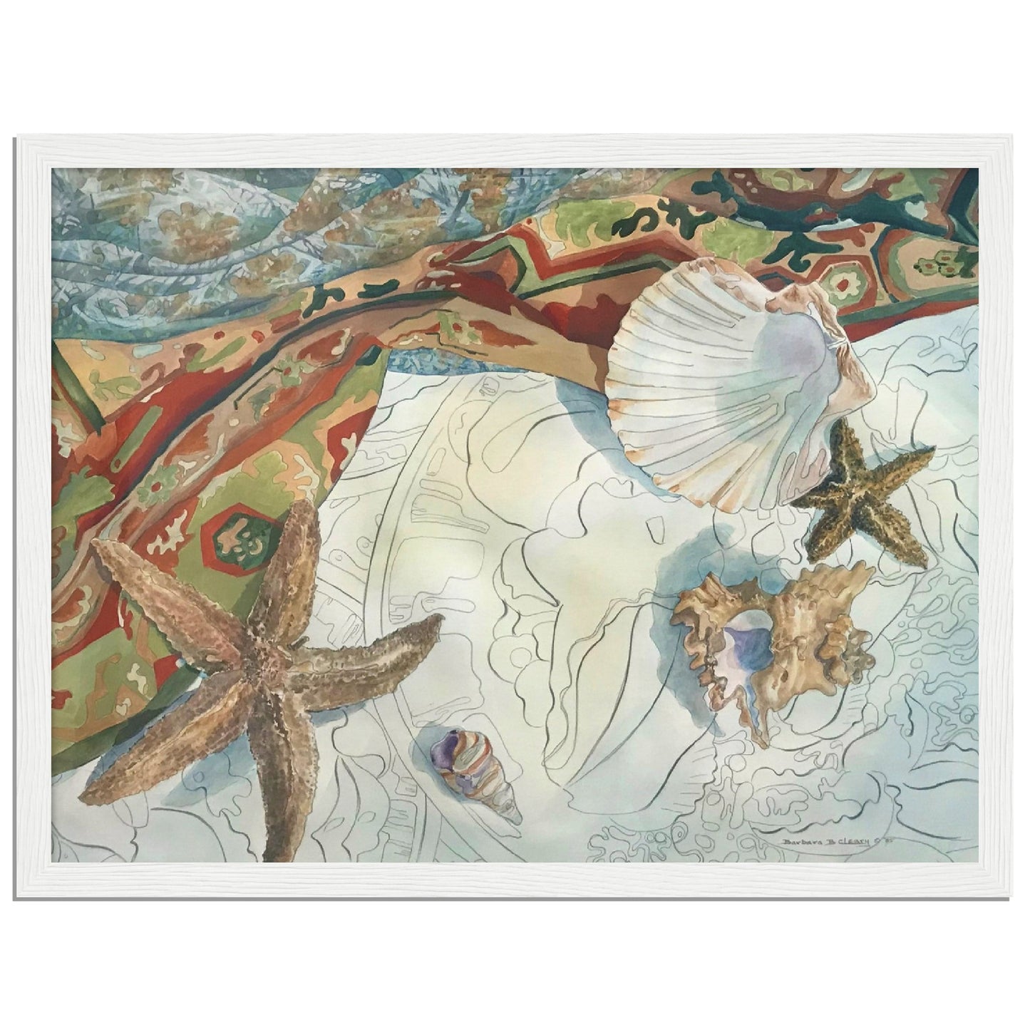 'Shells' Coastal Watercolor | 6x8, 8x12, or 12x16 Wooden Framed Art Print | Original Artwork by American Artist Barbara Cleary