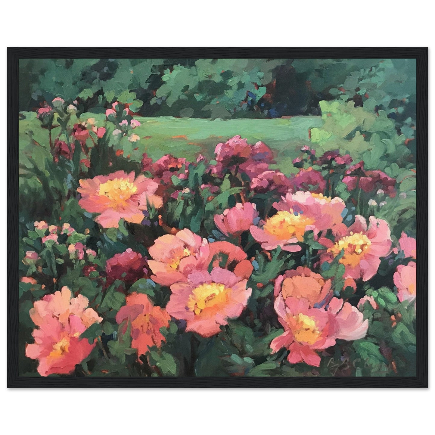 'Pink Princess' Floral | 16x20 inch Wooden Framed Art Print | Original Artwork by American Artist Barbara Cleary