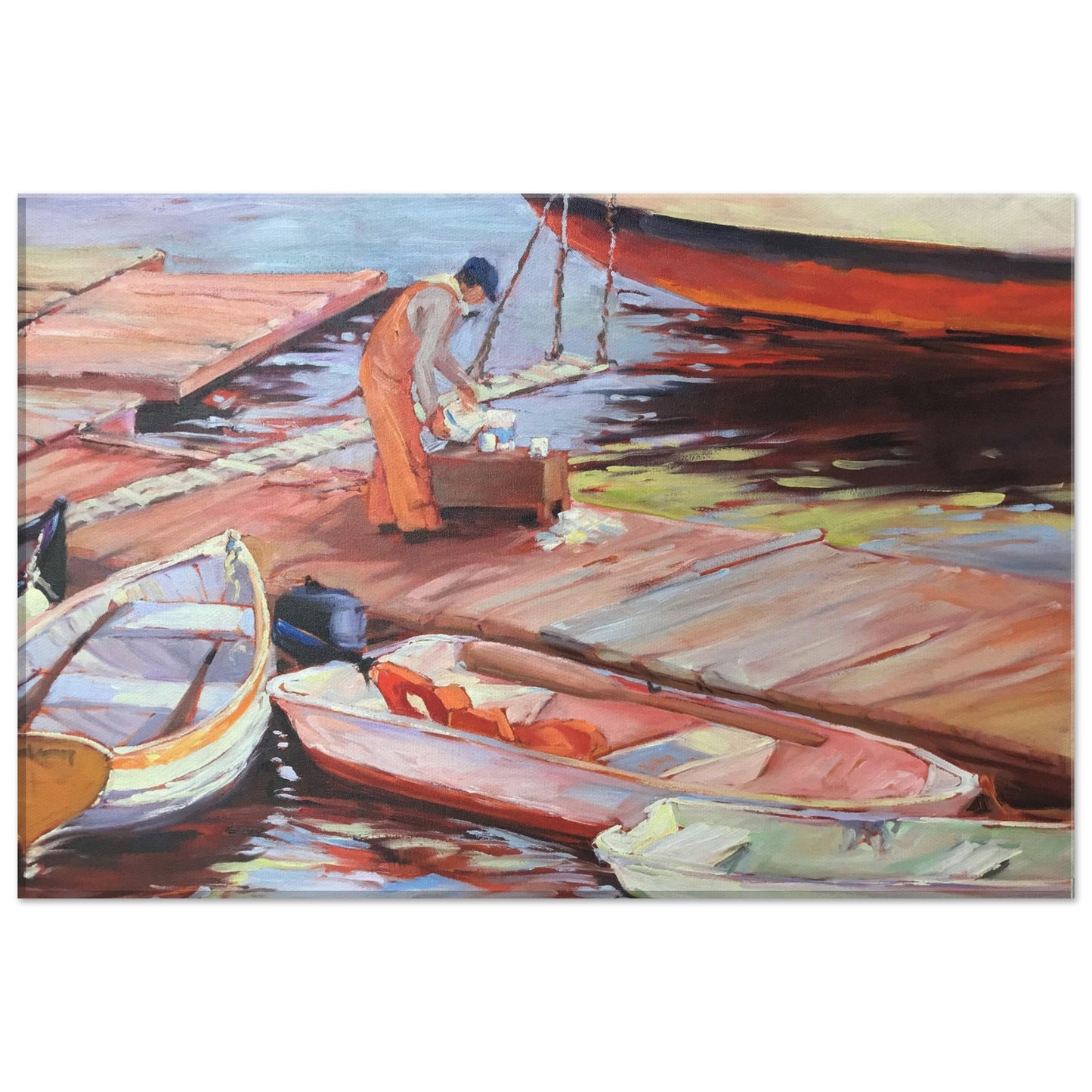 'Fishing' I 12x18 inch Canvas Coastal Art Print I Original Artwork by American Artist Barbara Cleary