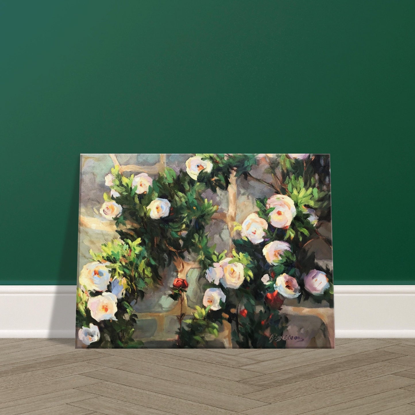 'Vining White Roses' Floral I 12x16 inch Art Print on Canvas I Original Artwork by American Artist Barbara Cleary