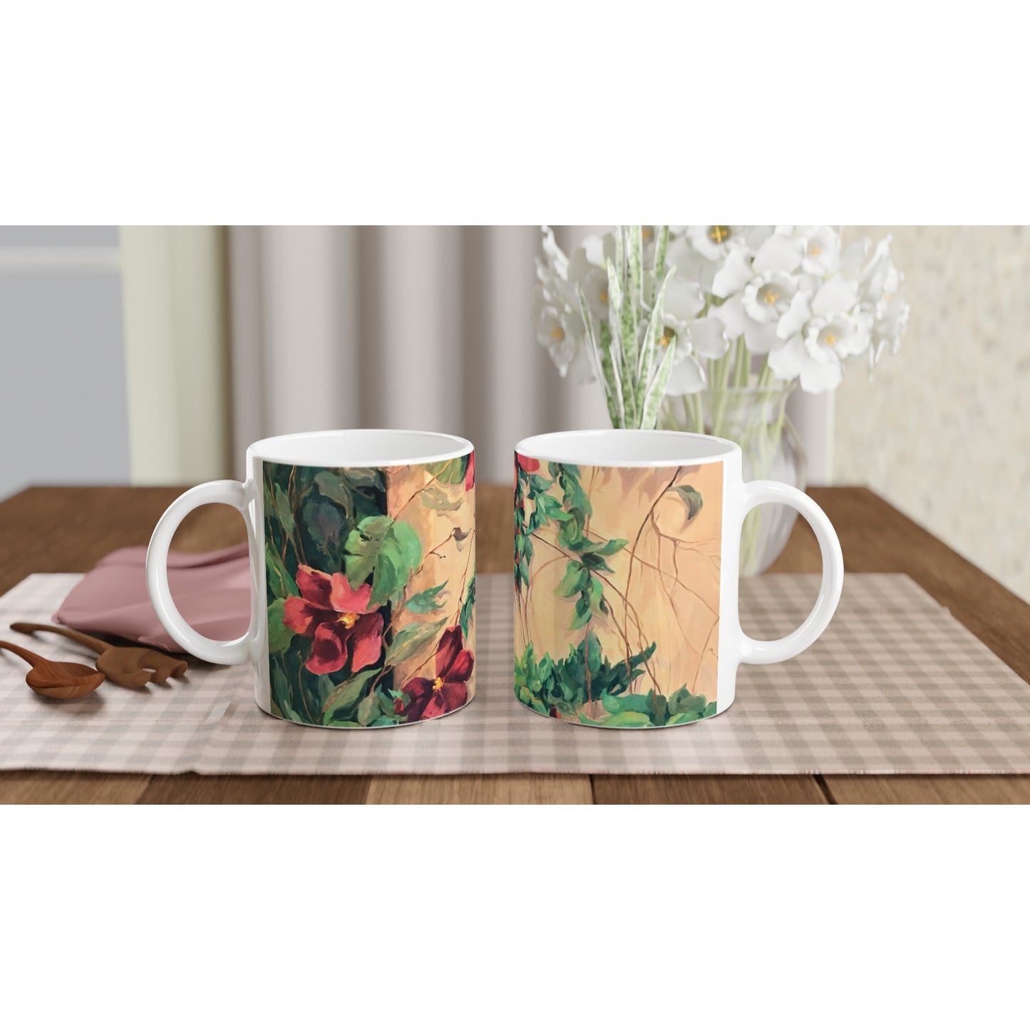 "Climatis" White 11oz Ceramic Mug by Barbara Cleary Designs