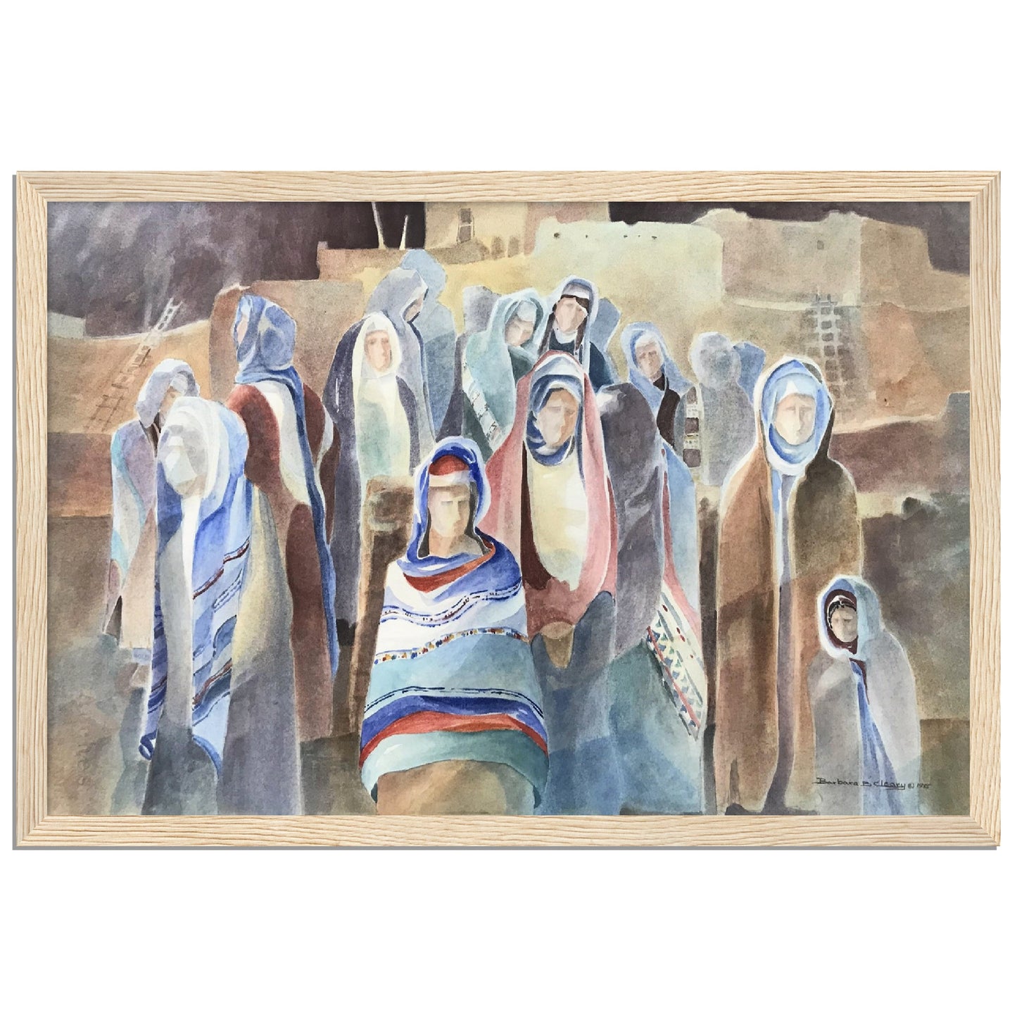 'Pueblo People' Southwestern Watercolor I 12x18 inch Wooden Framed Art Print I Original Artwork by American Artist Barbara Cleary