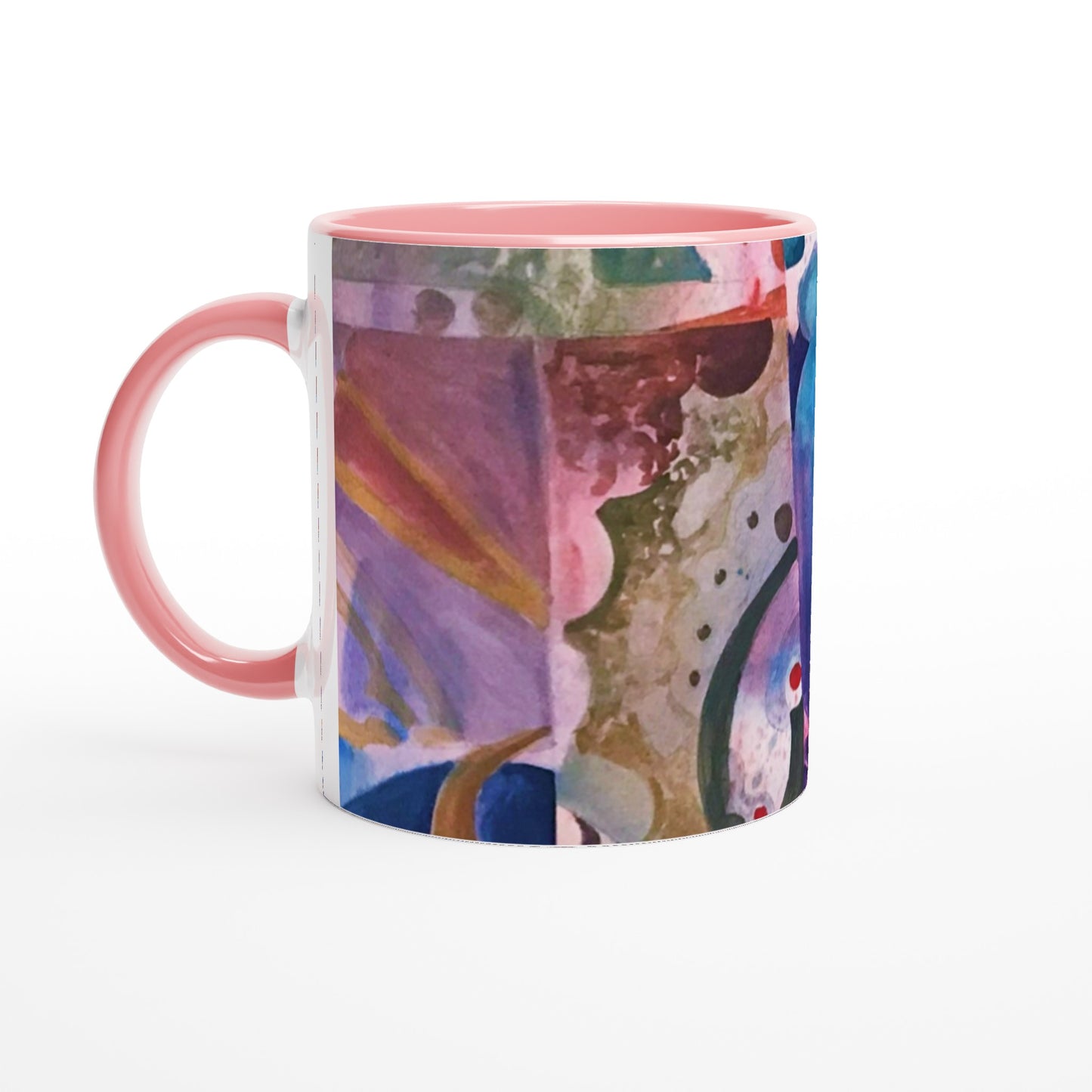 11oz White Ceramic Mug with Color Inside | Coffee Cup with 'Kaleidoscope' Abstract Artwork by American Artist Barbara Cleary