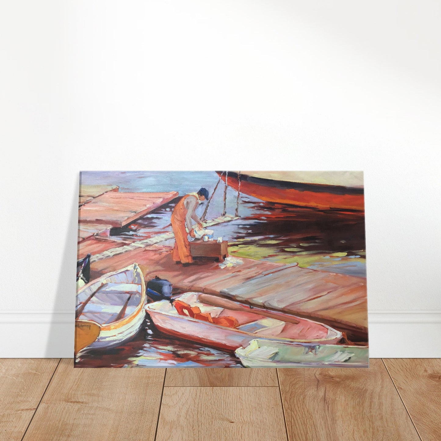 'Fishing' I 12x18 inch Canvas Coastal Art Print I Original Artwork by American Artist Barbara Cleary
