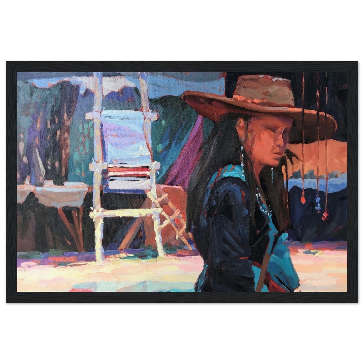 'Hacienda Rendezvous' I 12x18 inch Wooden Framed Southwestern Art Print I Original Artwork by American Artist Barbara Cleary