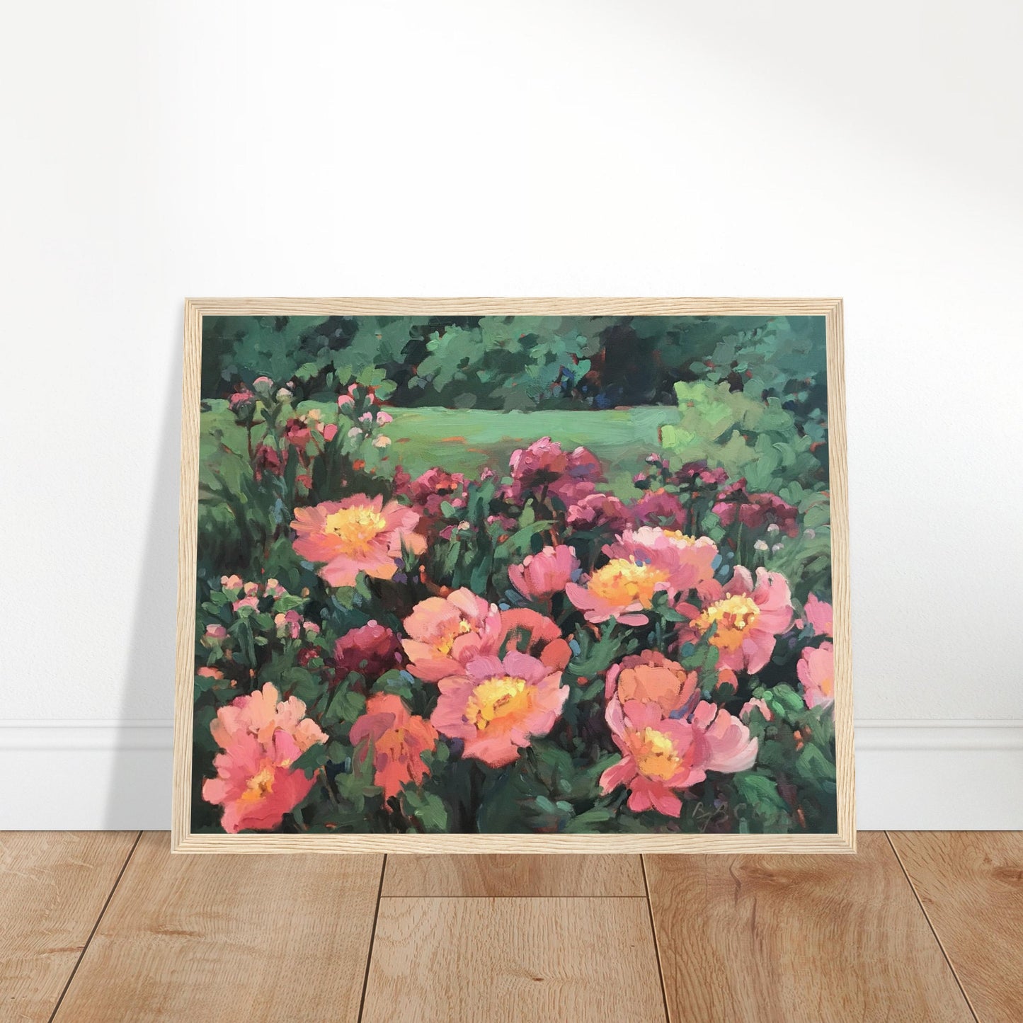 'Pink Princess' Floral | 16x20 inch Wooden Framed Art Print | Original Artwork by American Artist Barbara Cleary