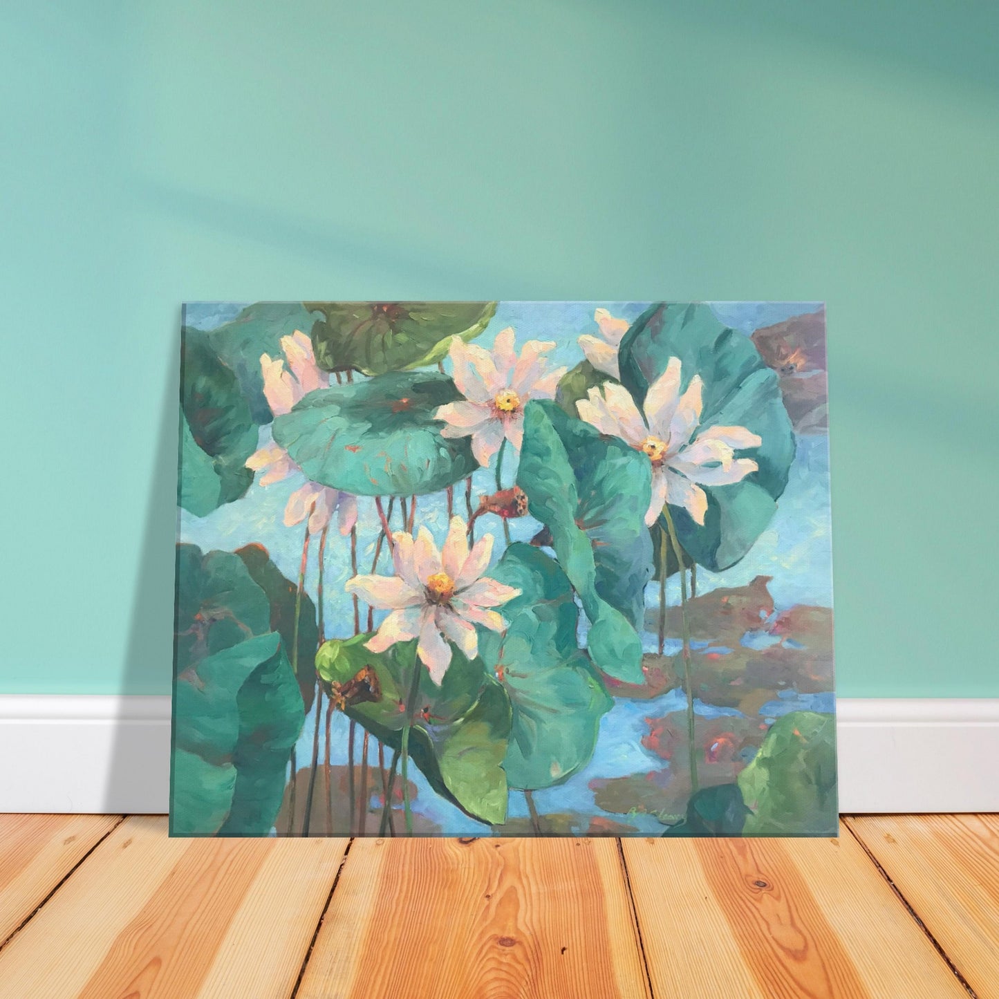'Lily Pads' Floral I 16x20 inch Art Print on Canvas I Original Artwork by American Artist Barbara Cleary