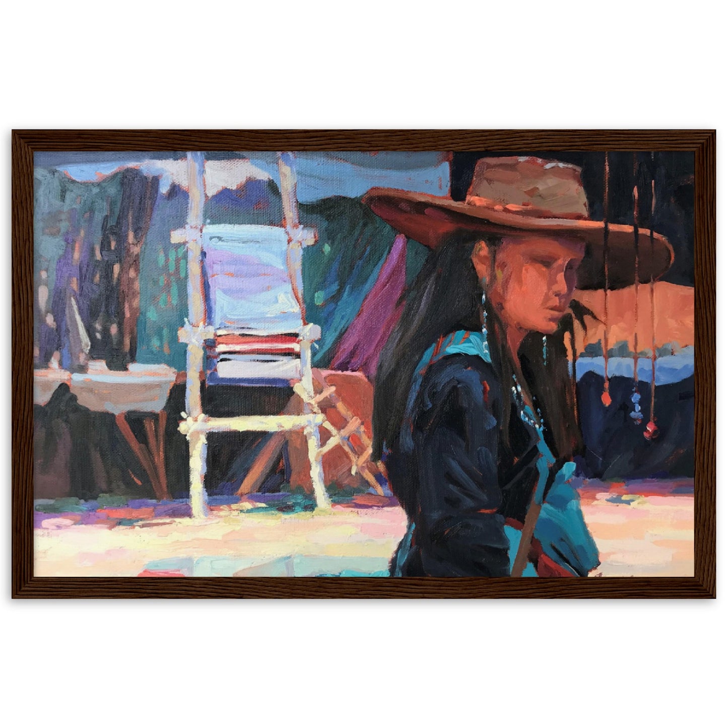 'Hacienda Rendezvous' I 12x18 inch Wooden Framed Southwestern Art Print I Original Artwork by American Artist Barbara Cleary