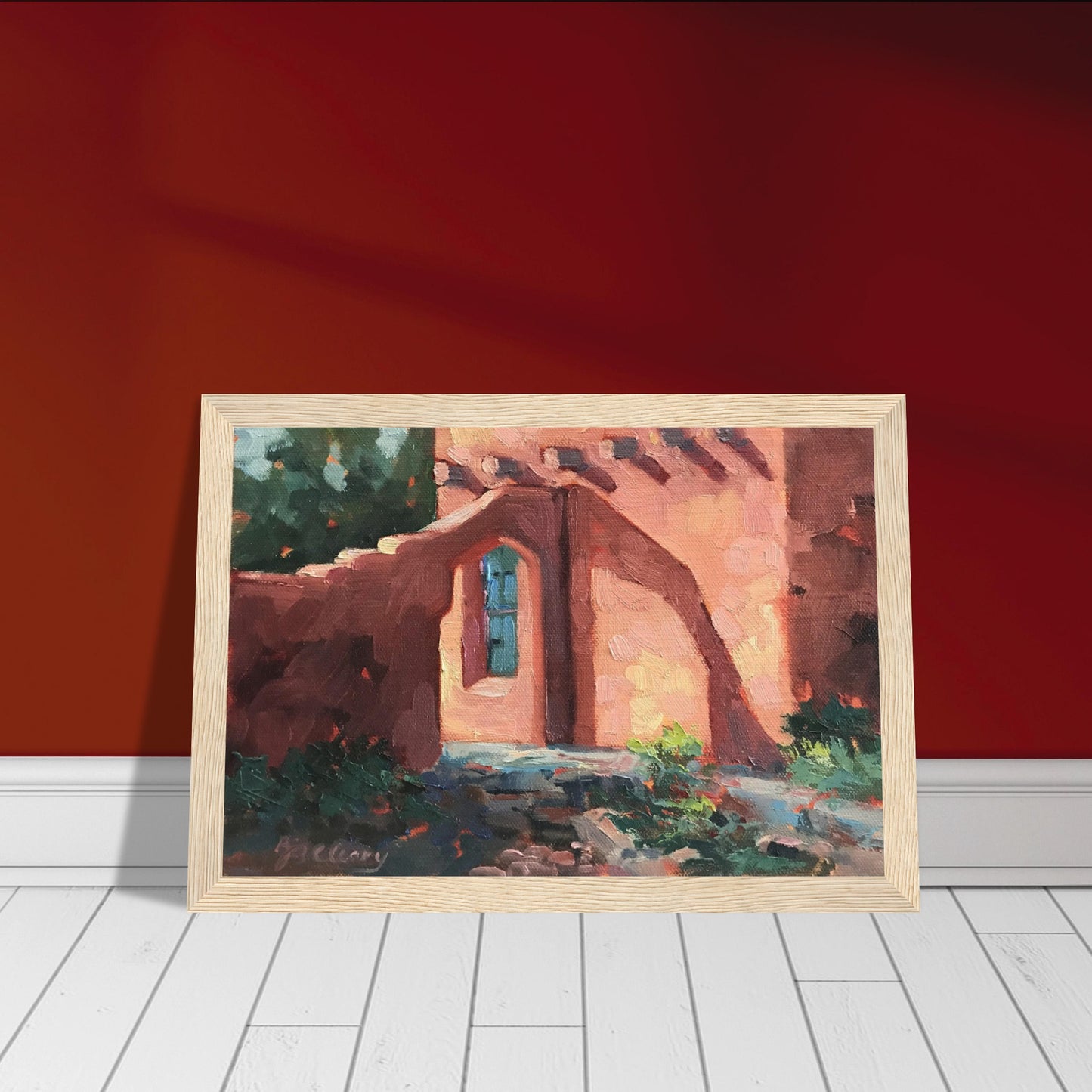 'Adobe Light and Shadows I 6x8 or 8x12 inch Wooden Framed Art Print I Original Artwork by American Artist Barbara Cleary