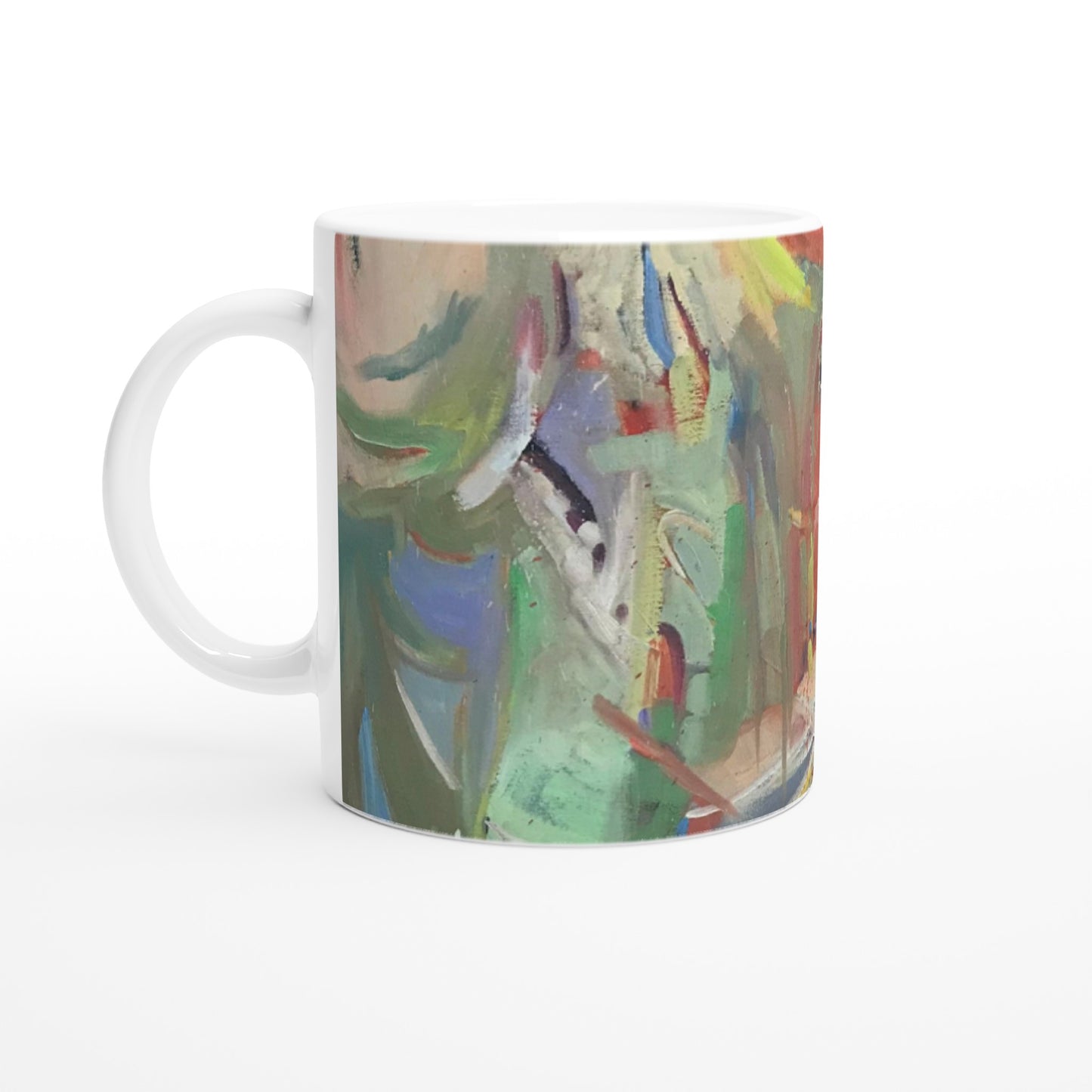 11oz White Ceramic Mug | Coffee Cup with 'All Seasons' Abstract Artwork by American Artist Barbara Cleary