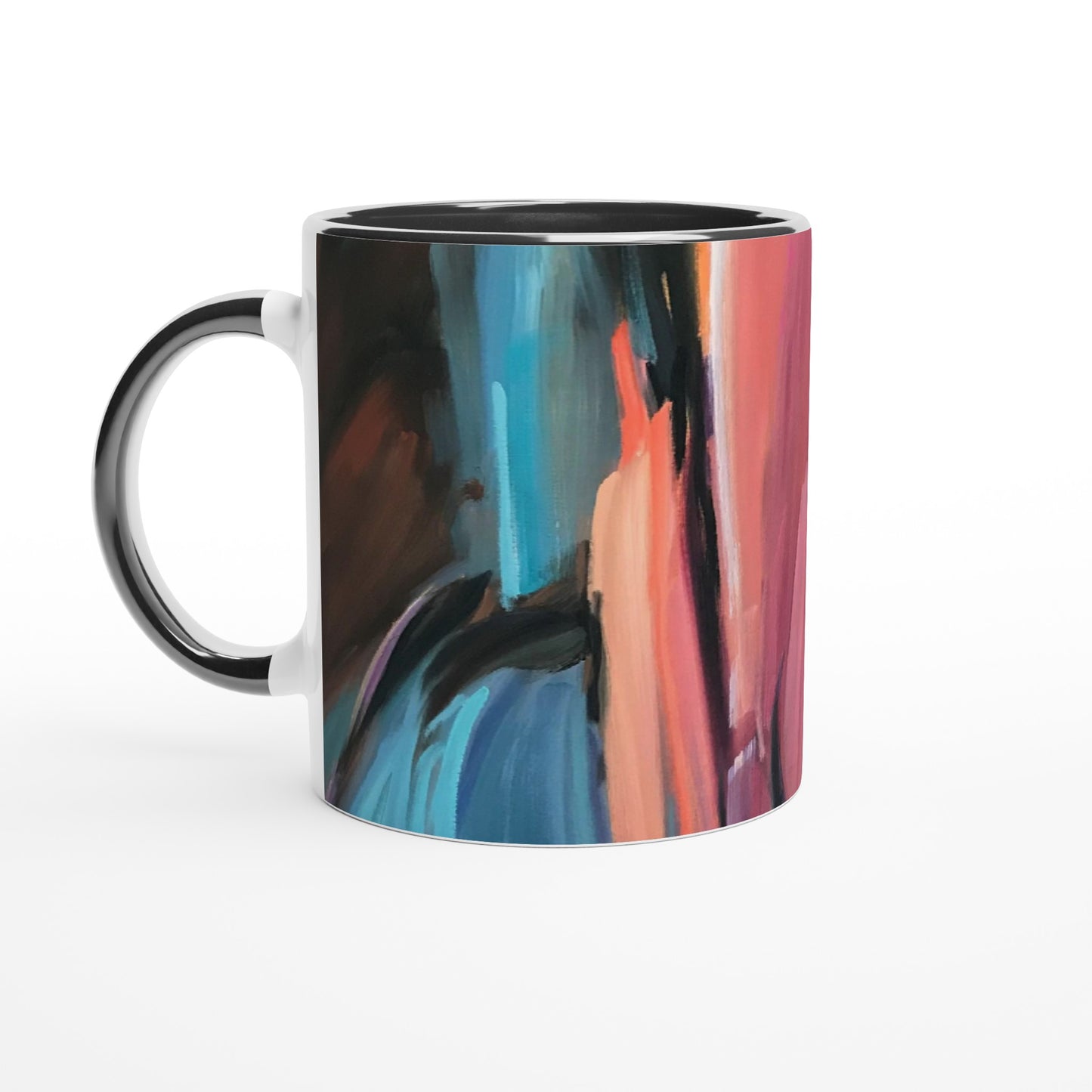 11oz White Ceramic Mug with Color Inside | Coffee Cup with 'Colorscape' Abstract Artwork by American Artist Barbara Cleary