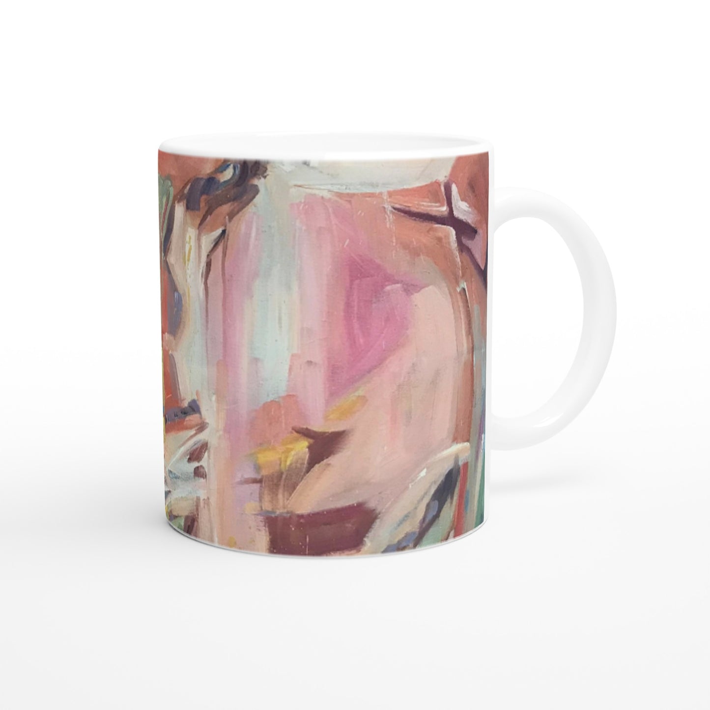 11oz White Ceramic Mug | Coffee Cup with 'All Seasons' Abstract Artwork by American Artist Barbara Cleary