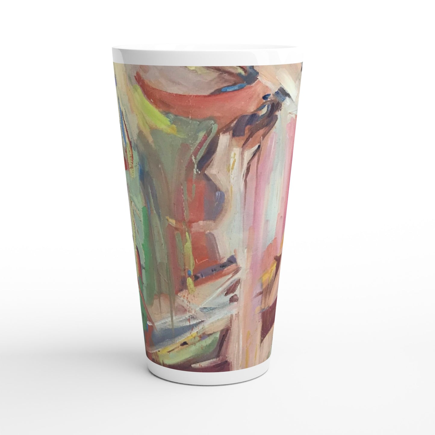17oz White Ceramic Latte Mug | Coffee Cup with 'All Seasons' Abstract Artwork by American Artist Barbara Cleary