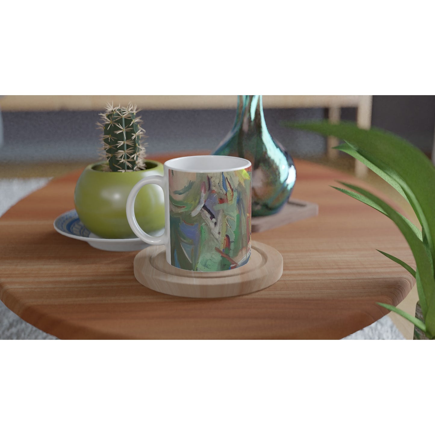 11oz White Ceramic Mug | Coffee Cup with 'All Seasons' Abstract Artwork by American Artist Barbara Cleary