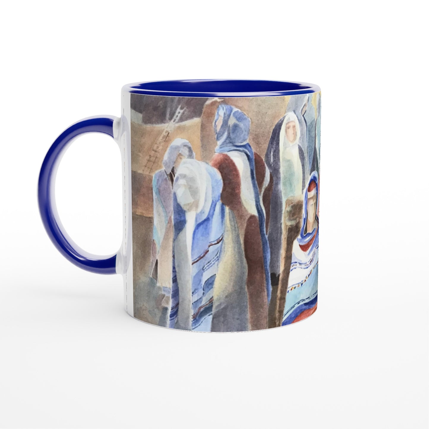 11oz White Ceramic Mug with Color Inside | Coffee Cup with 'Pueblo People' Southwestern Artwork by American Artist Barbara Cleary
