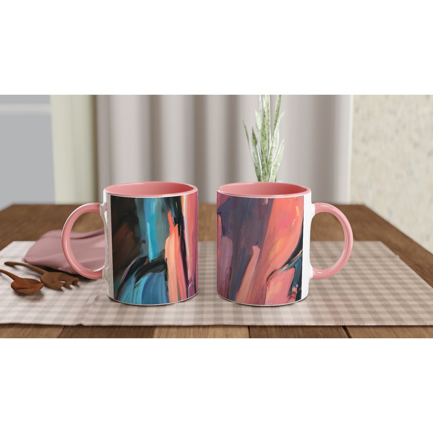 11oz White Ceramic Mug with Color Inside | Coffee Cup with 'Colorscape' Abstract Artwork by American Artist Barbara Cleary
