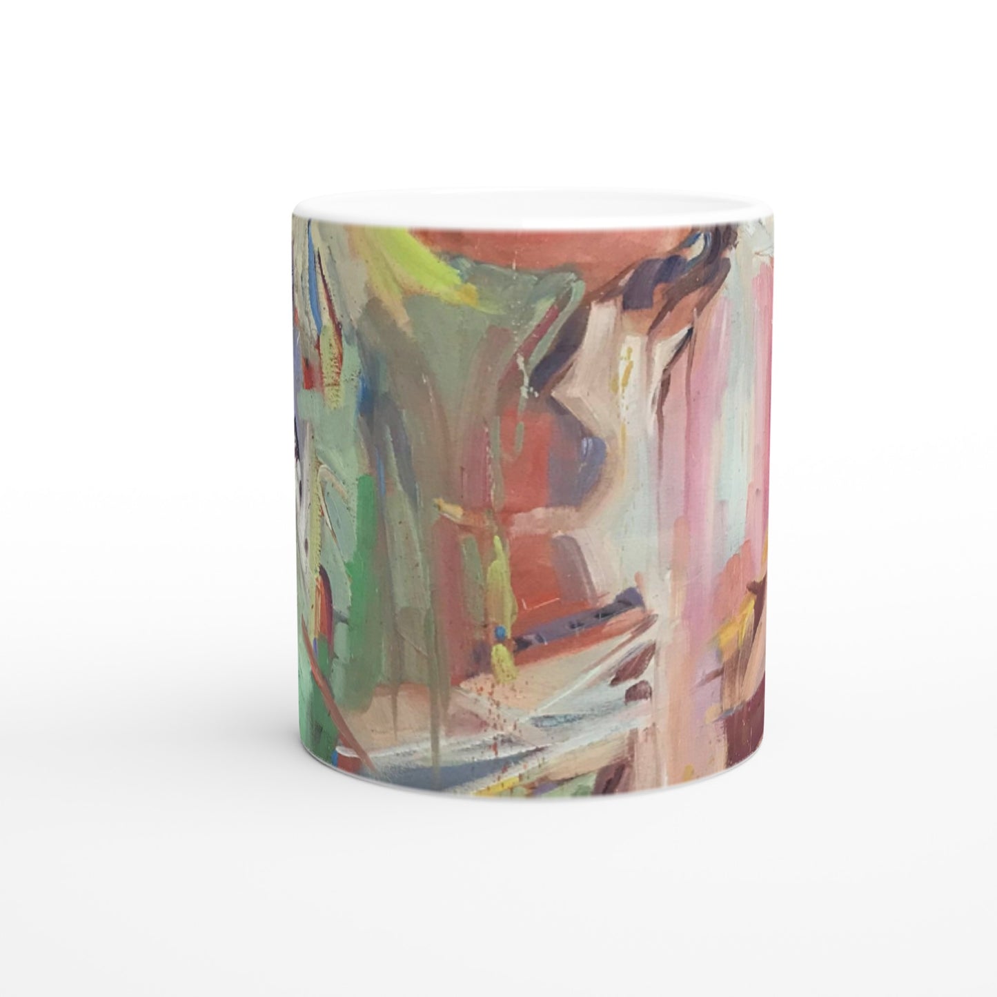 11oz White Ceramic Mug | Coffee Cup with 'All Seasons' Abstract Artwork by American Artist Barbara Cleary