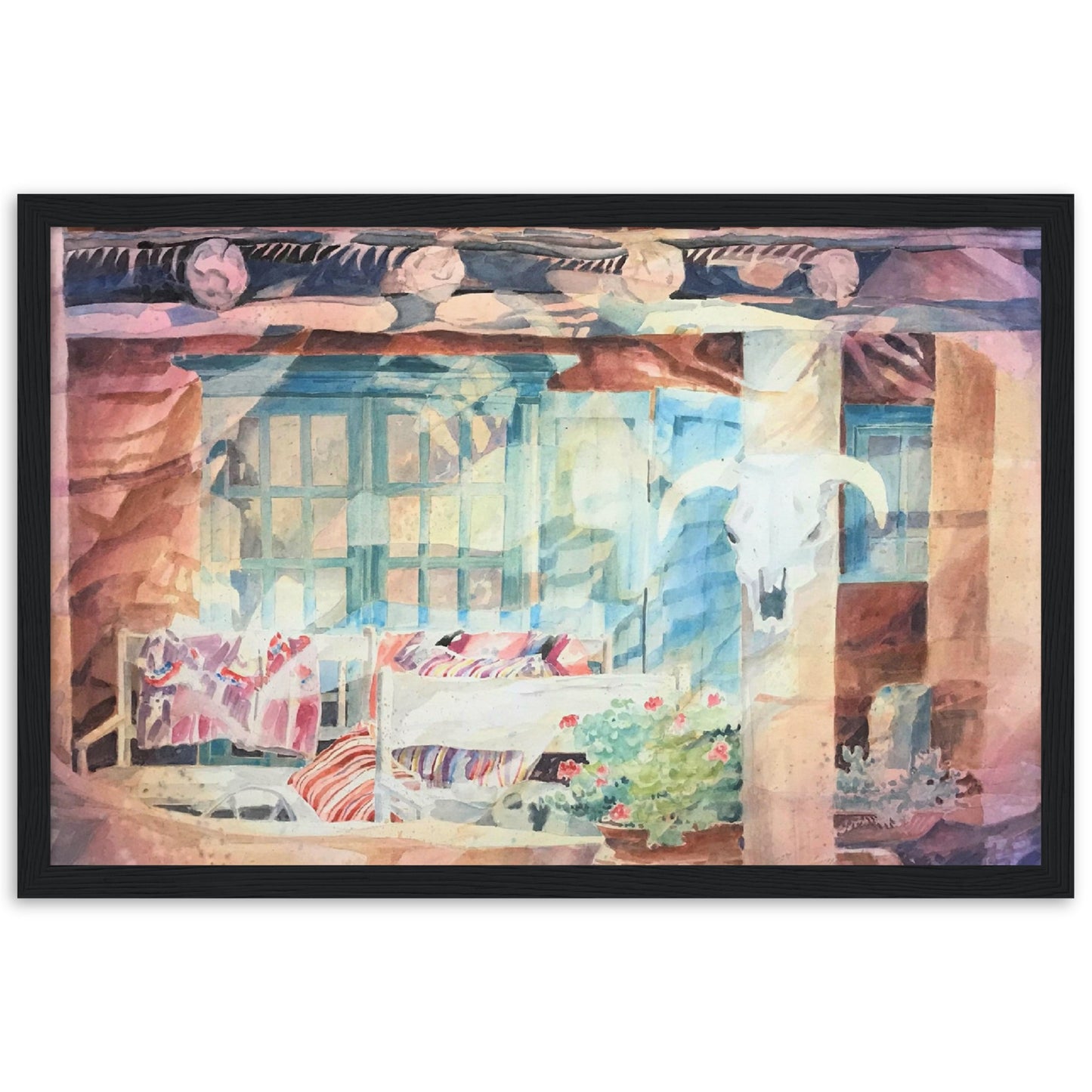 'Southwestern Home' Watercolor I 12x18 inch Wooden Framed Southwest Art Print I Original Artwork by American Artist Barbara Cleary