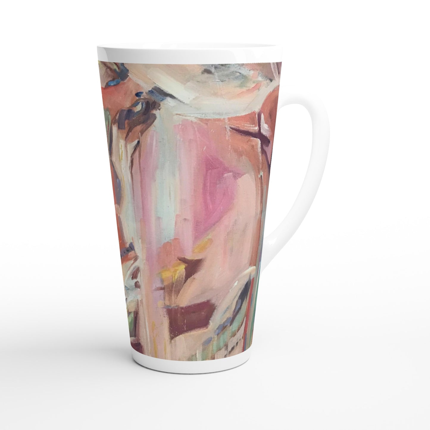 17oz White Ceramic Latte Mug | Coffee Cup with 'All Seasons' Abstract Artwork by American Artist Barbara Cleary