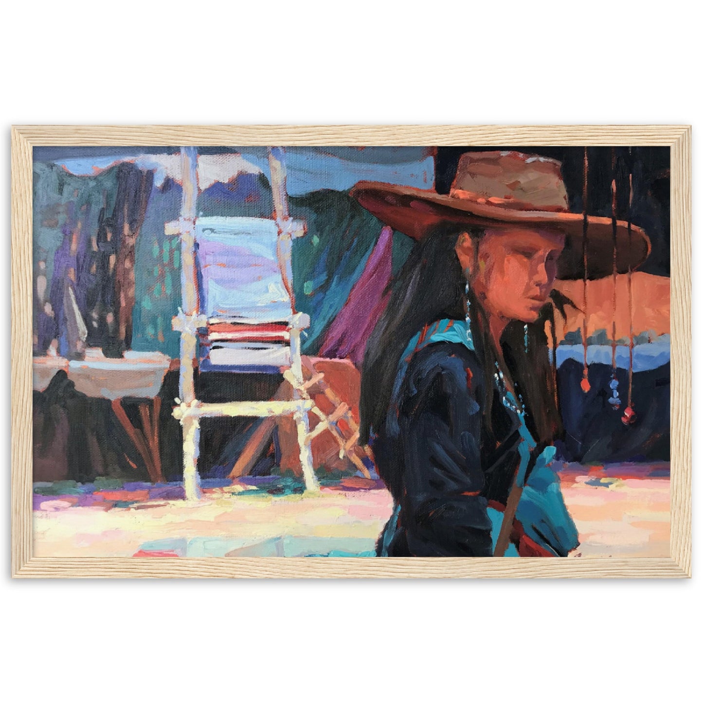 'Hacienda Rendezvous' I 12x18 inch Wooden Framed Southwestern Art Print I Original Artwork by American Artist Barbara Cleary