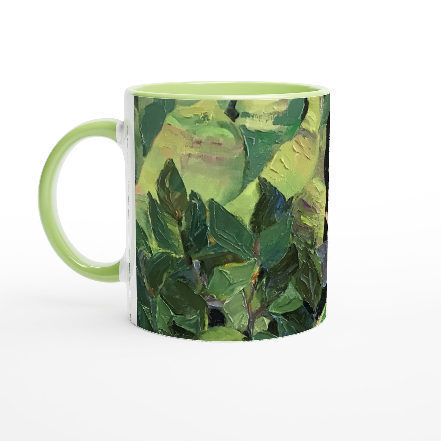 11oz White Ceramic Mug with Color Inside | Coffee Cup with 'Bromiliads' Floral Artwork by American Artist Barbara Cleary